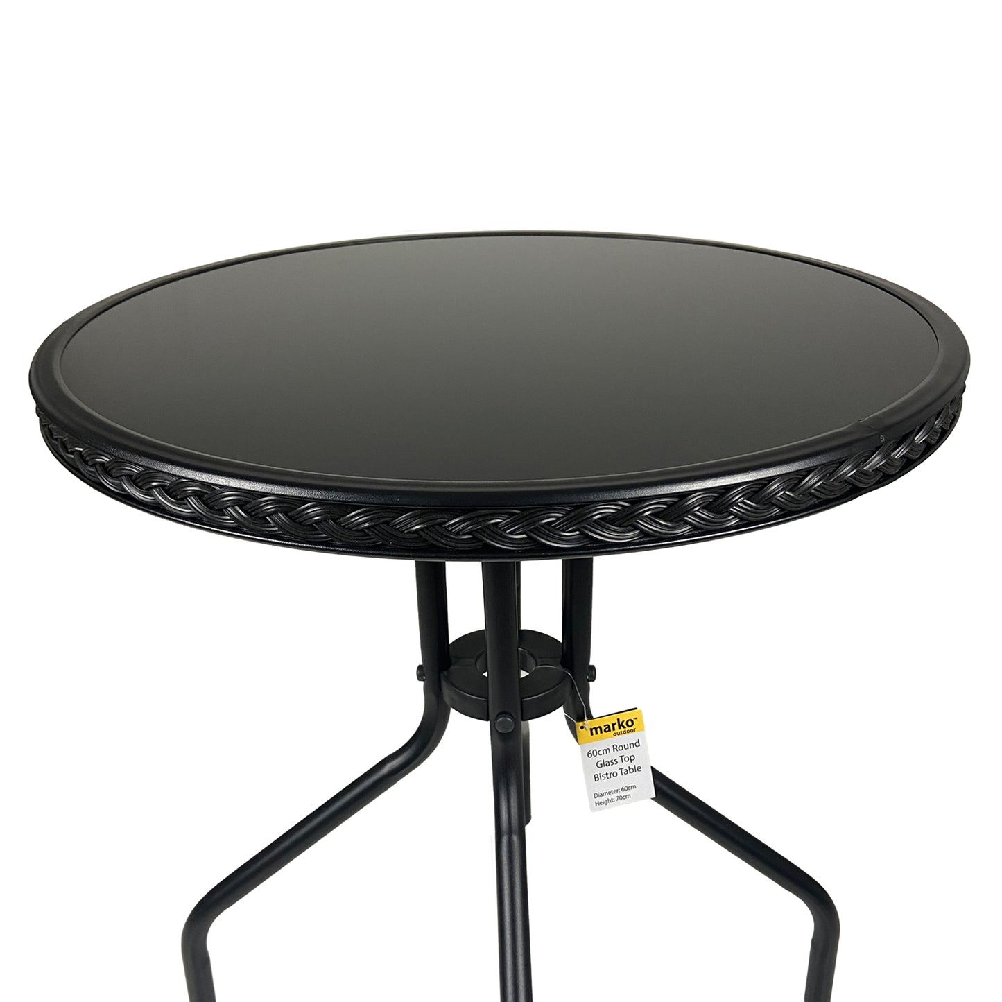 60cm Round Wicker Edge Bistro Table - Black