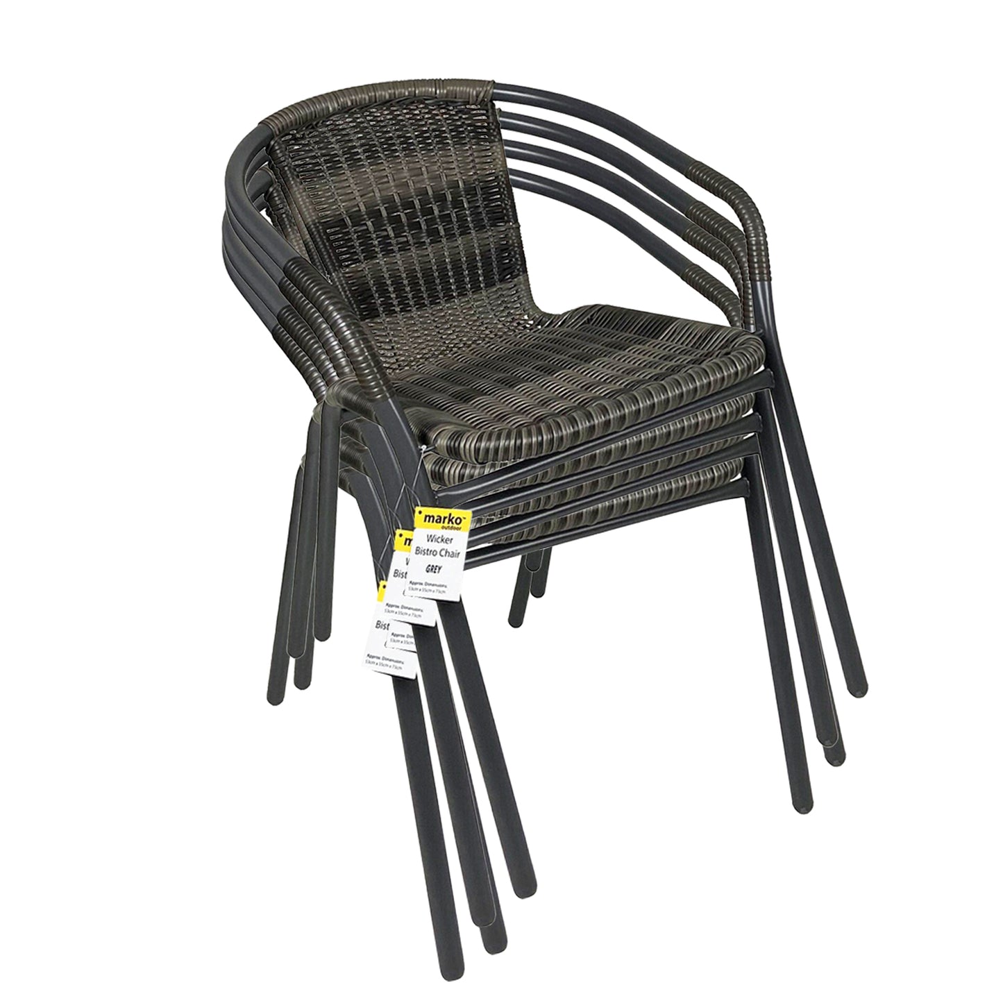 5PC Grey Patterned Wicker Chairs with 60cm Silver Round Bistro Table