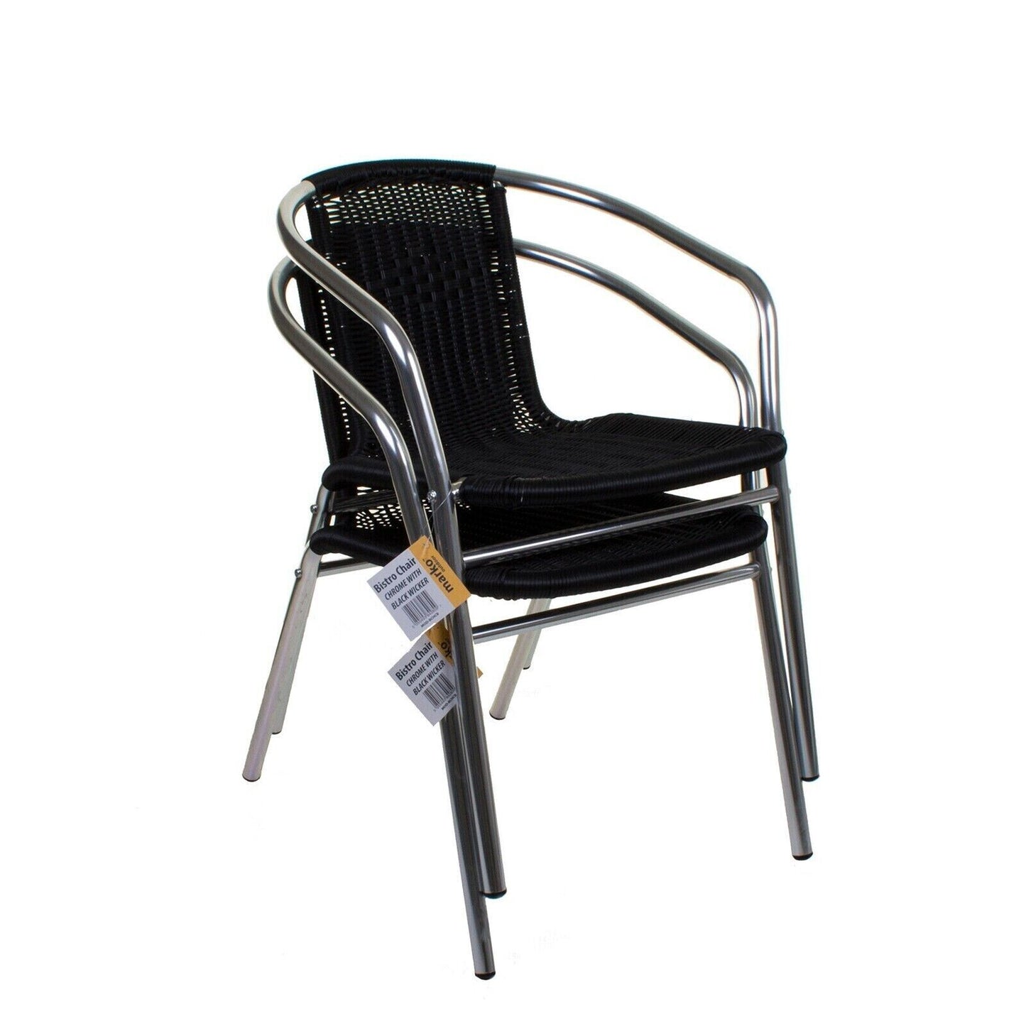 3PC Chrome Black Wicker Chair with Aluminium Chrome 60cm Round Table