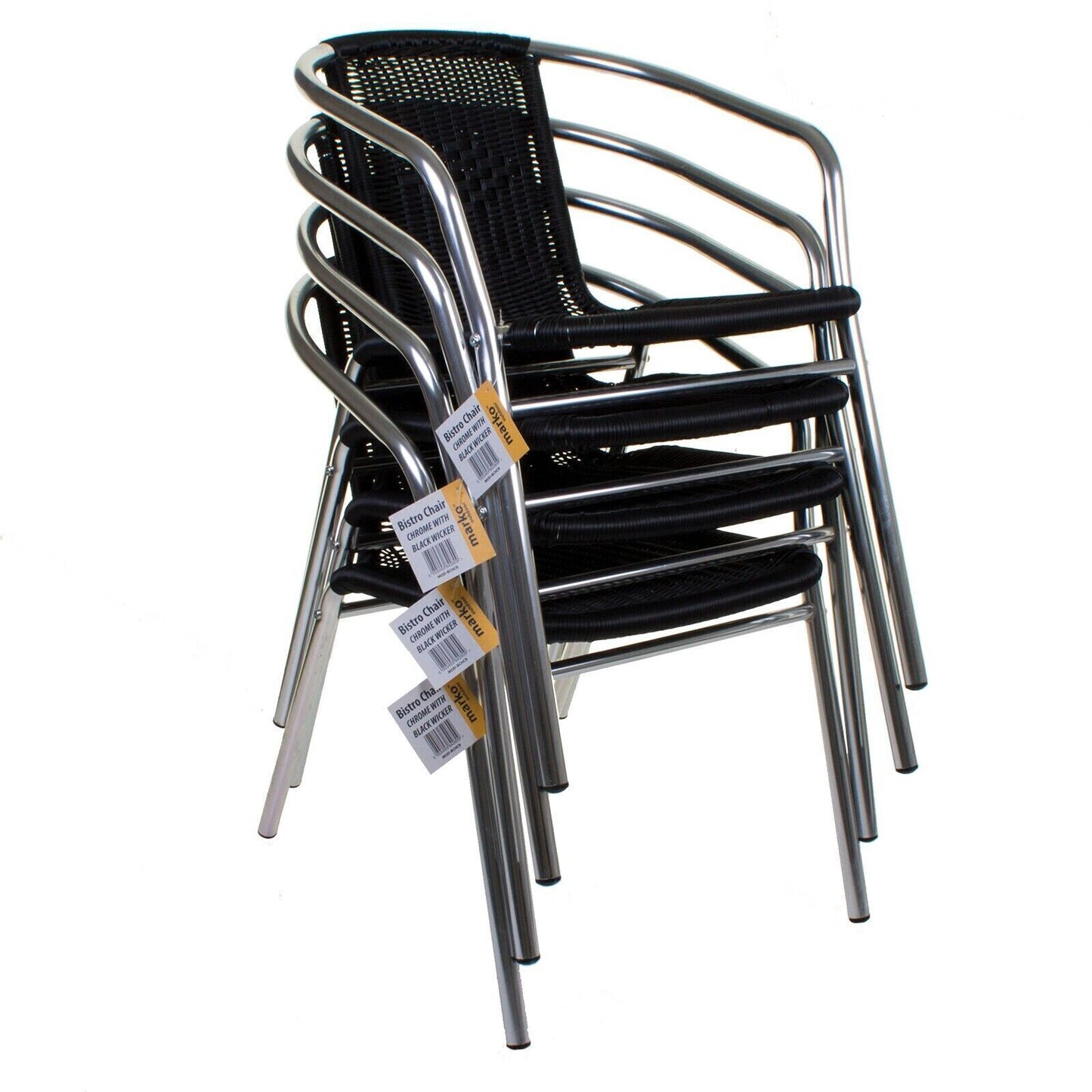 5PC Chrome Black Wicker Chair with Aluminium Chrome 60cm Round Table