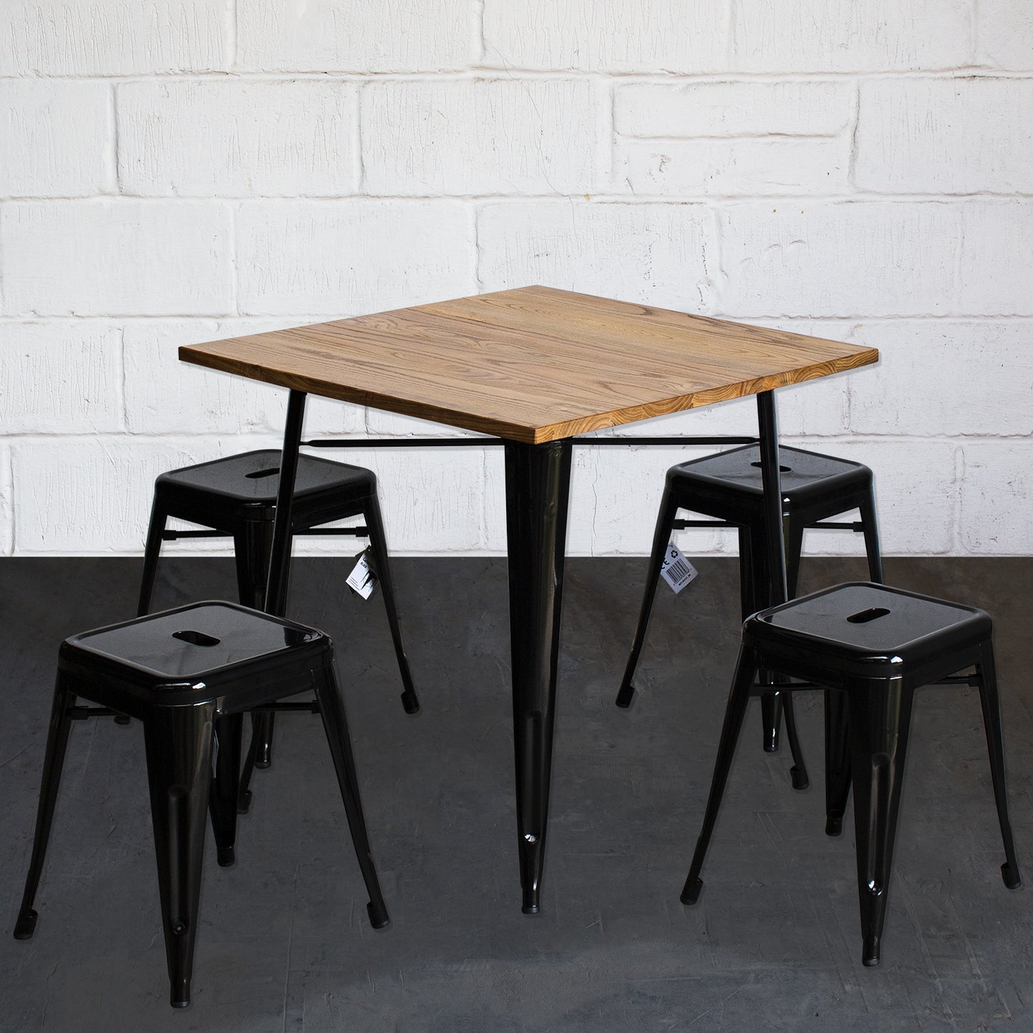5PC Enna Table & Castel Stool Set - Black