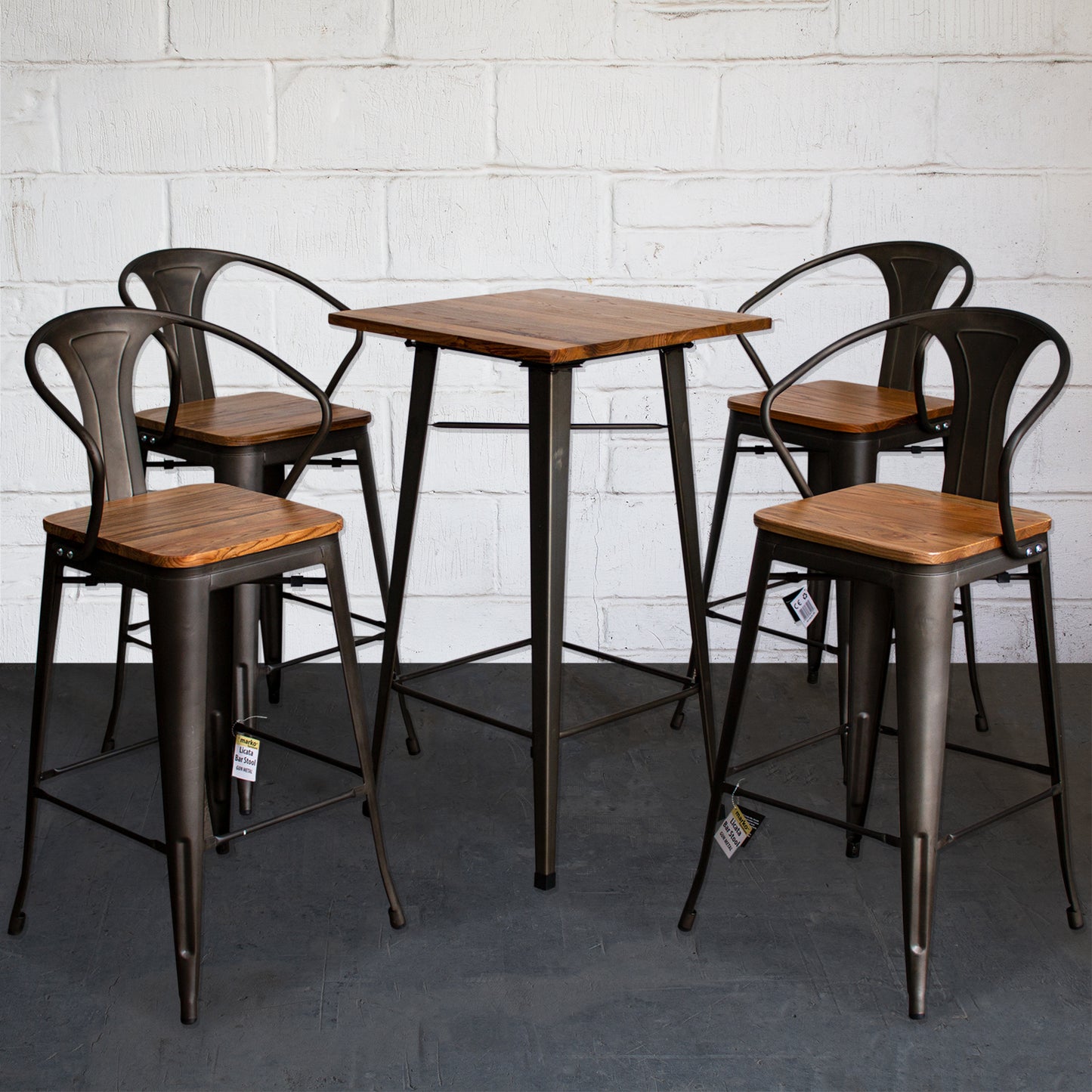5PC Lodi Table & Licata Bar Stool Set - Gun Metal Grey