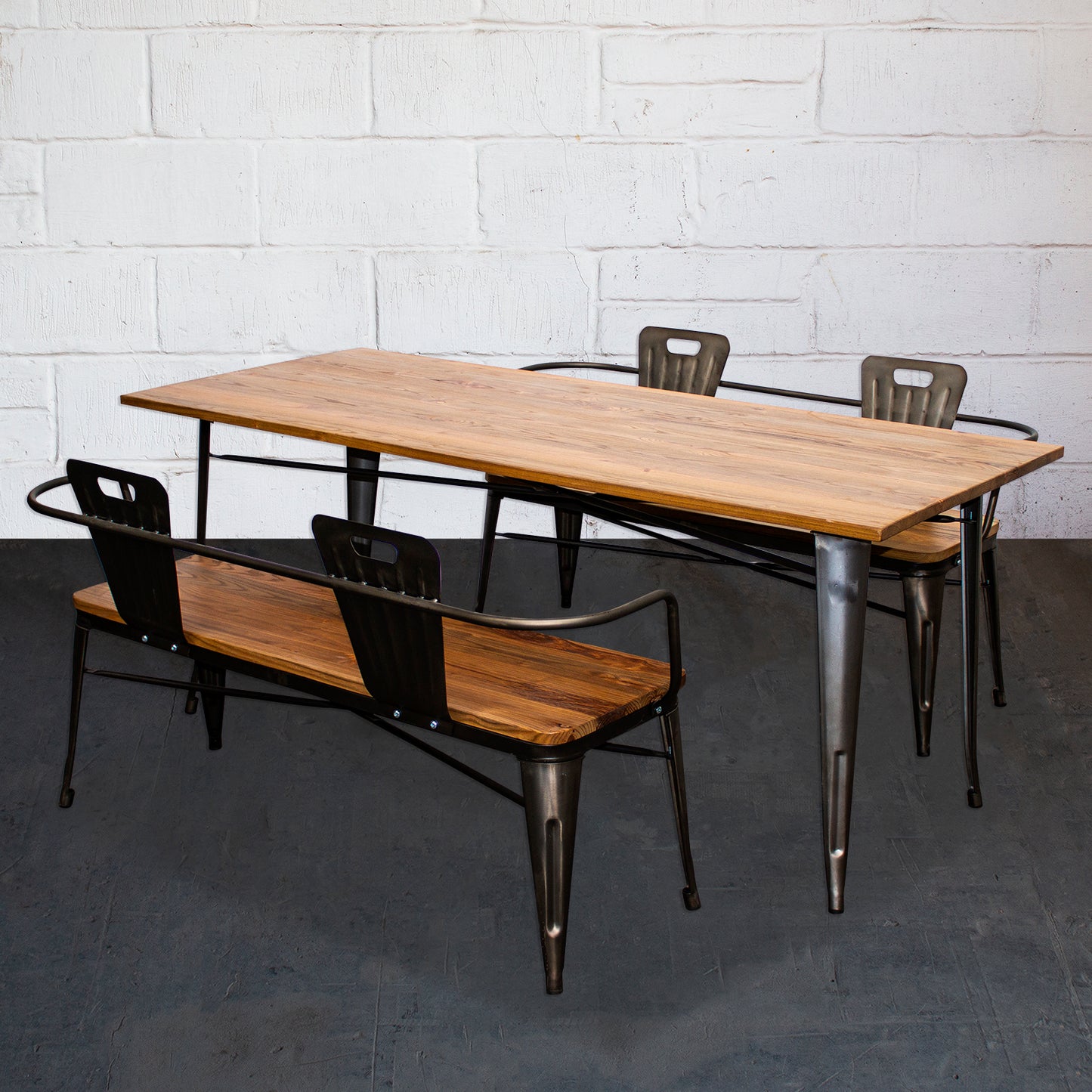 3PC Taranto Table & 2 Nuoro Benches Set - Gun Metal Grey