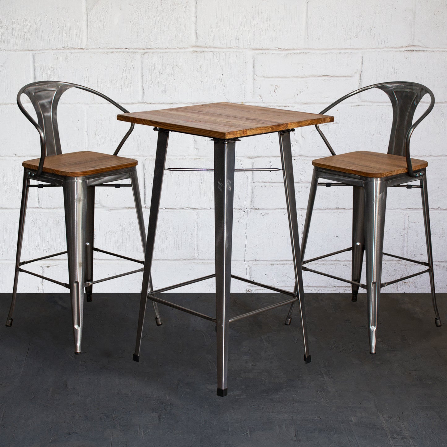 3PC Lodi Table & Licata Bar Stool Set - Steel