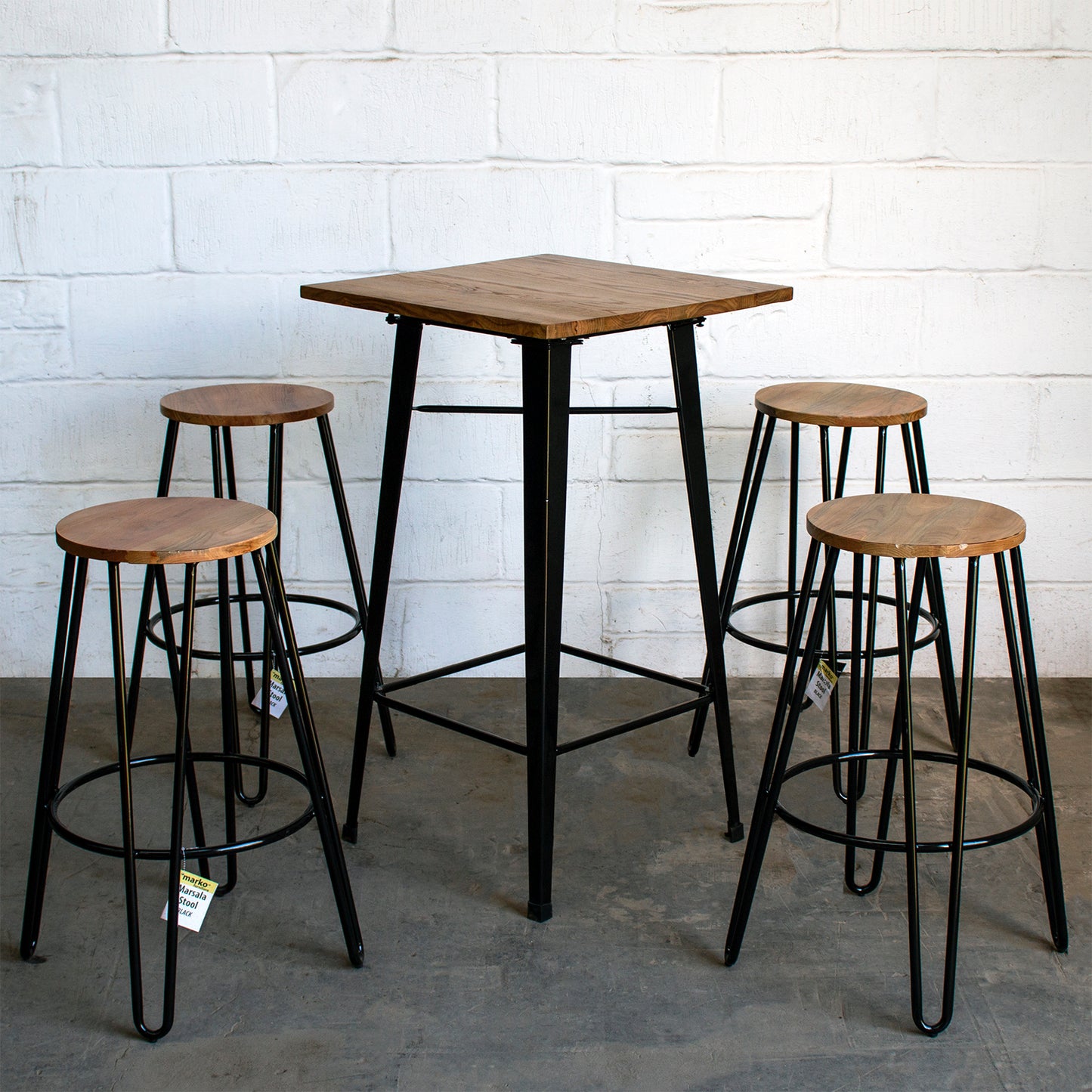 5PC Lodi Table & Marsala Bar Stool Set - Black