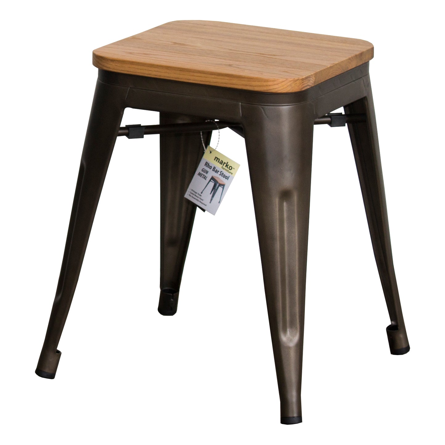7PC Prato Table, 4 Florence Chairs & 2 Rho Stools Set - Gun Metal Grey