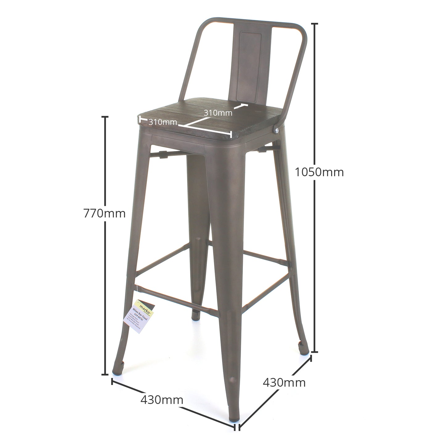 Milan Bar Stool - Gun Metal Grey