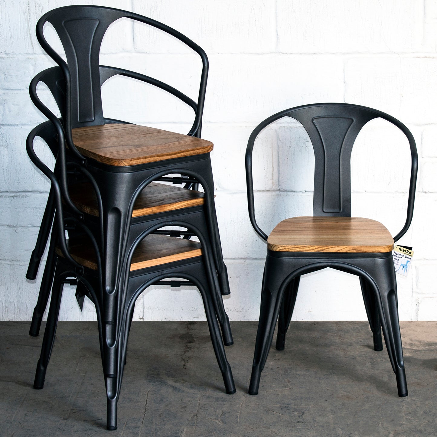 5PC Prato Table & 4 Florence Chairs Set - Onyx Matt Black