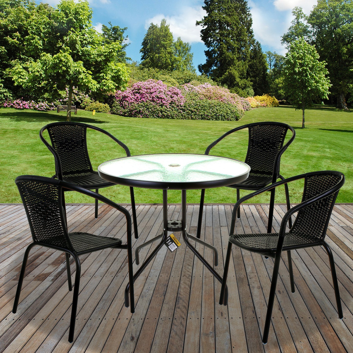 5PC Black Wicker Bistro Set with Black 80cm Round Table