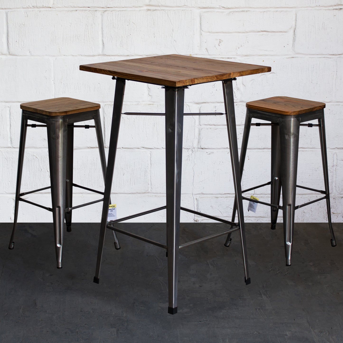 3PC Lodi Table & Firenze Bar Stool Set - Steel
