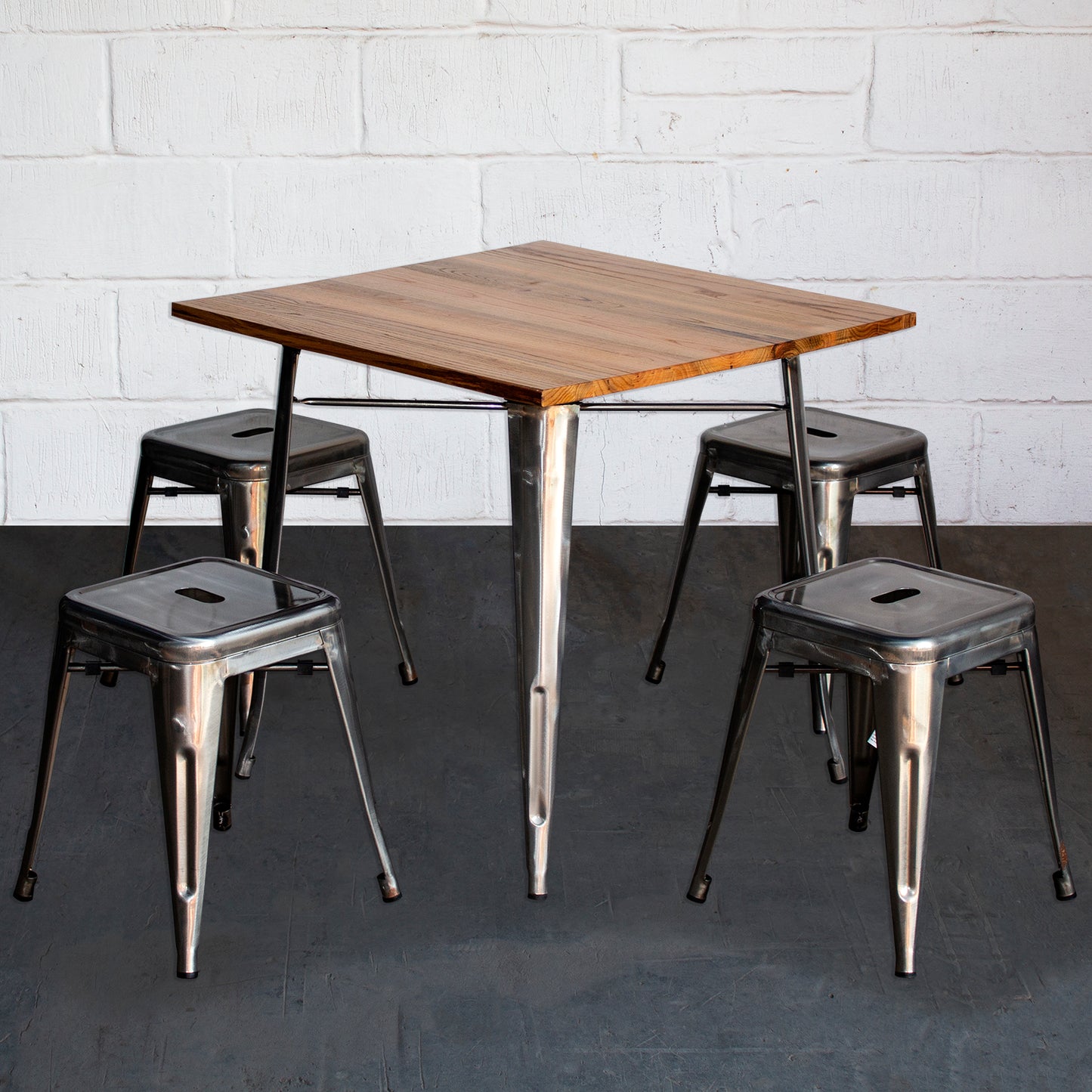 5PC Enna Table & Castel Stool Set - Steel