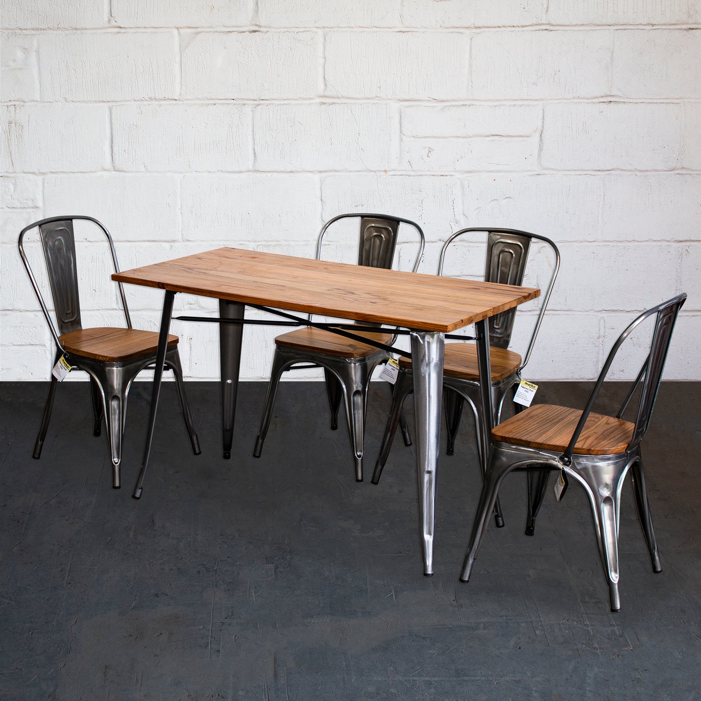 5PC Prato Table & 4 Palermo Chairs Set - Steel