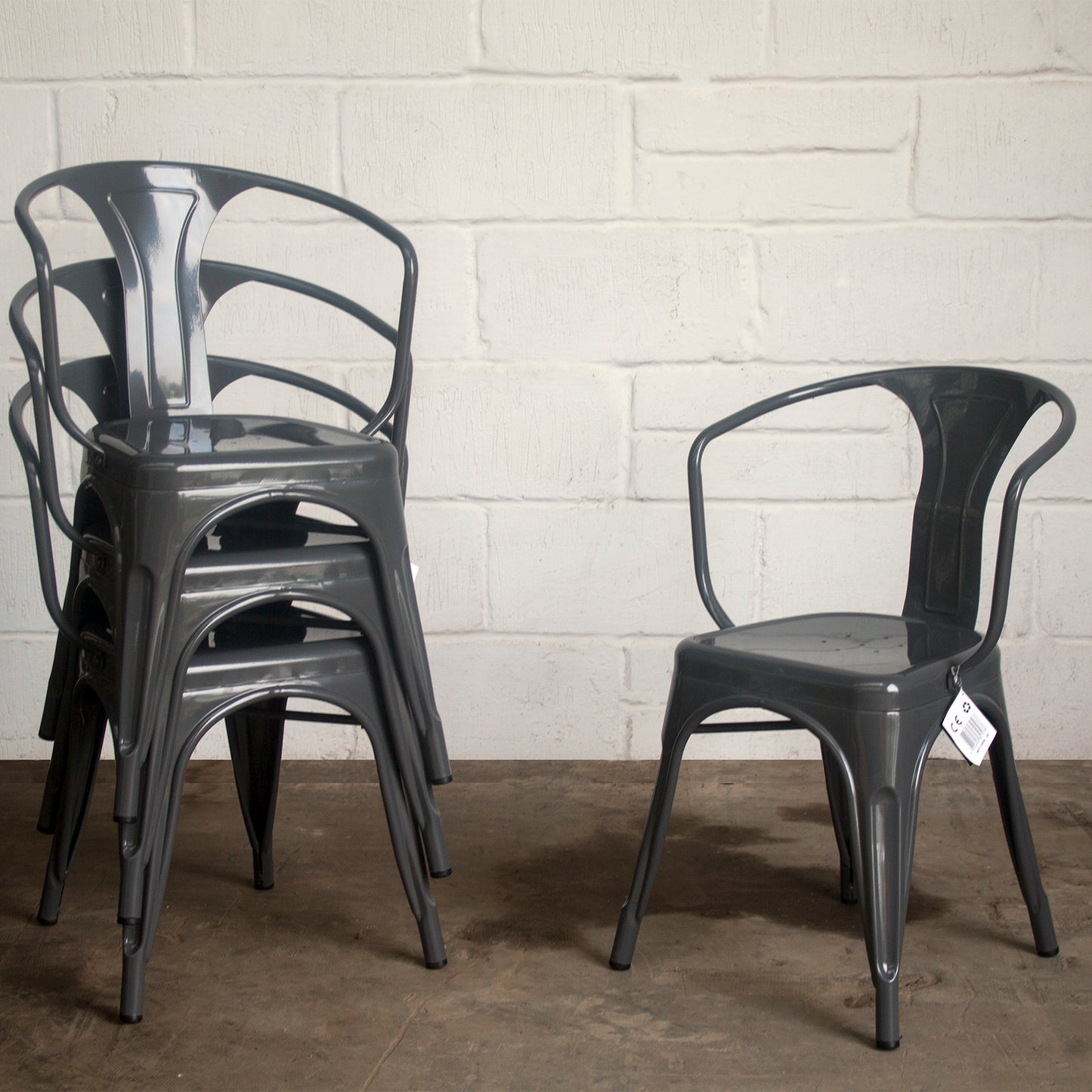 7PC Taranto Table, 3 Forli Chairs & 3 Castel Stools Set - Graphite Grey