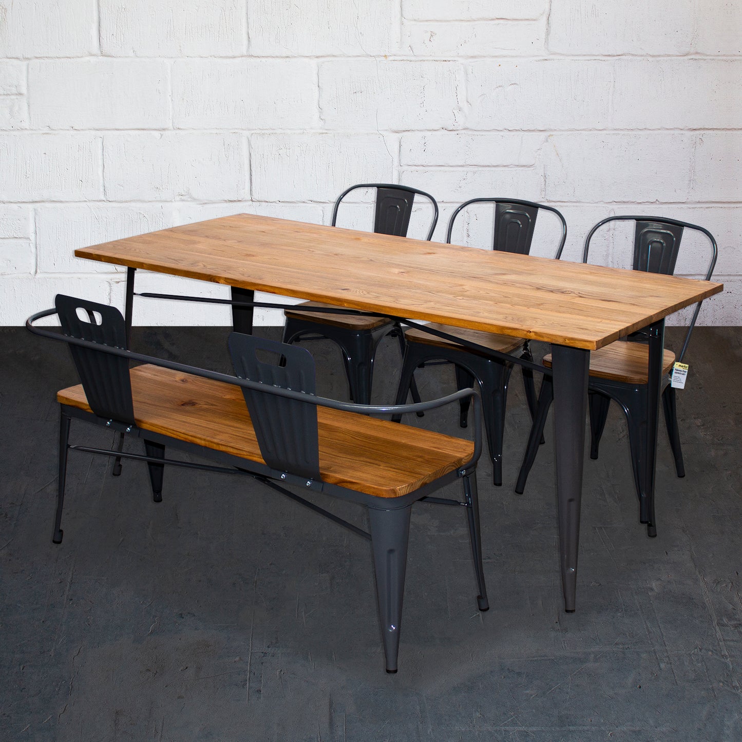 5PC Taranto Table, 3 Palermo Chairs & Nuoro Bench Set - Graphite Grey
