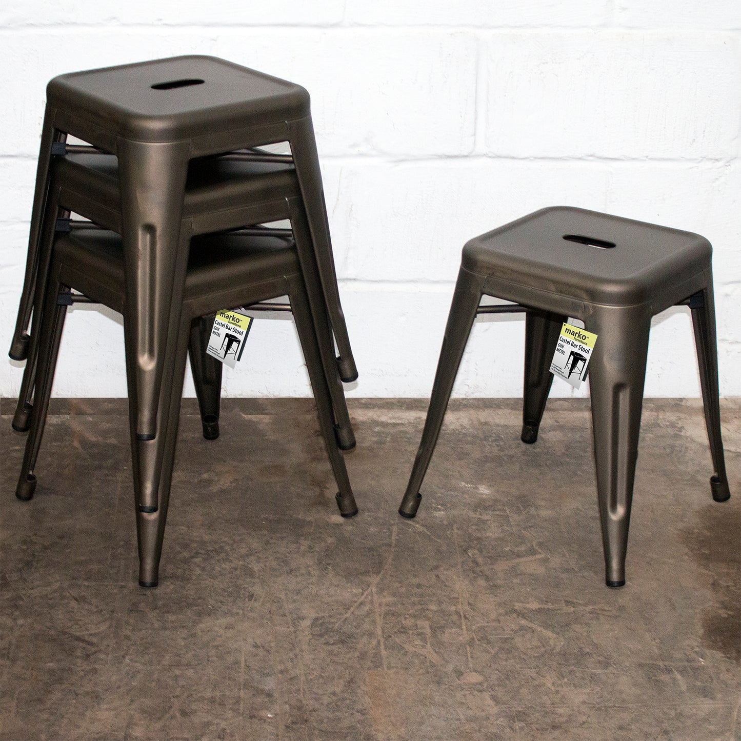 7PC Prato Table, 4 Forli Chairs & 2 Castel Stools Set - Gun Metal Grey