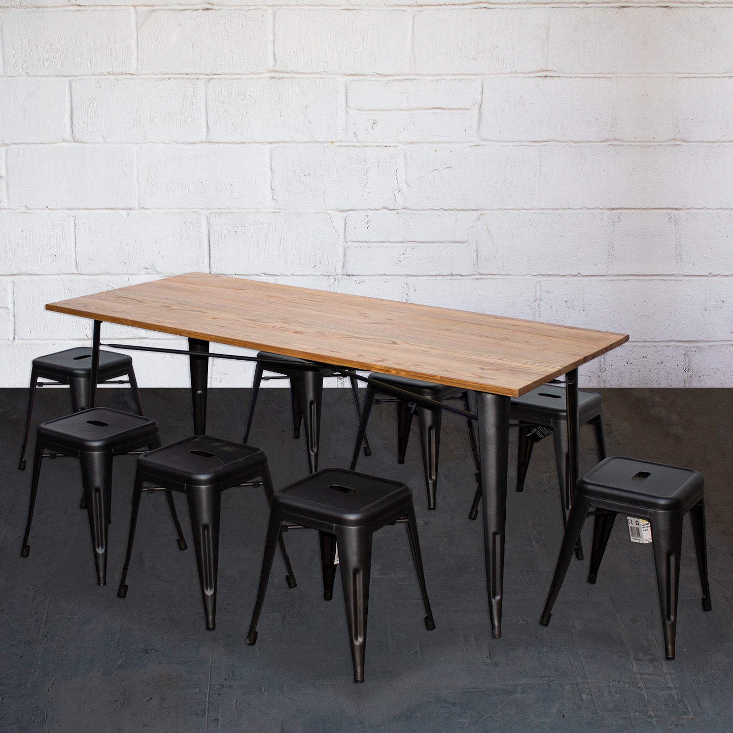 9PC Taranto Table & 8 Castel Stools Set - Onyx Matt Black