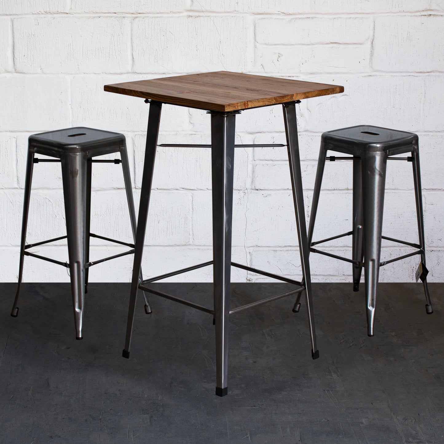 3PC Lodi Table & Orvieto Bar Stool Set - Steel