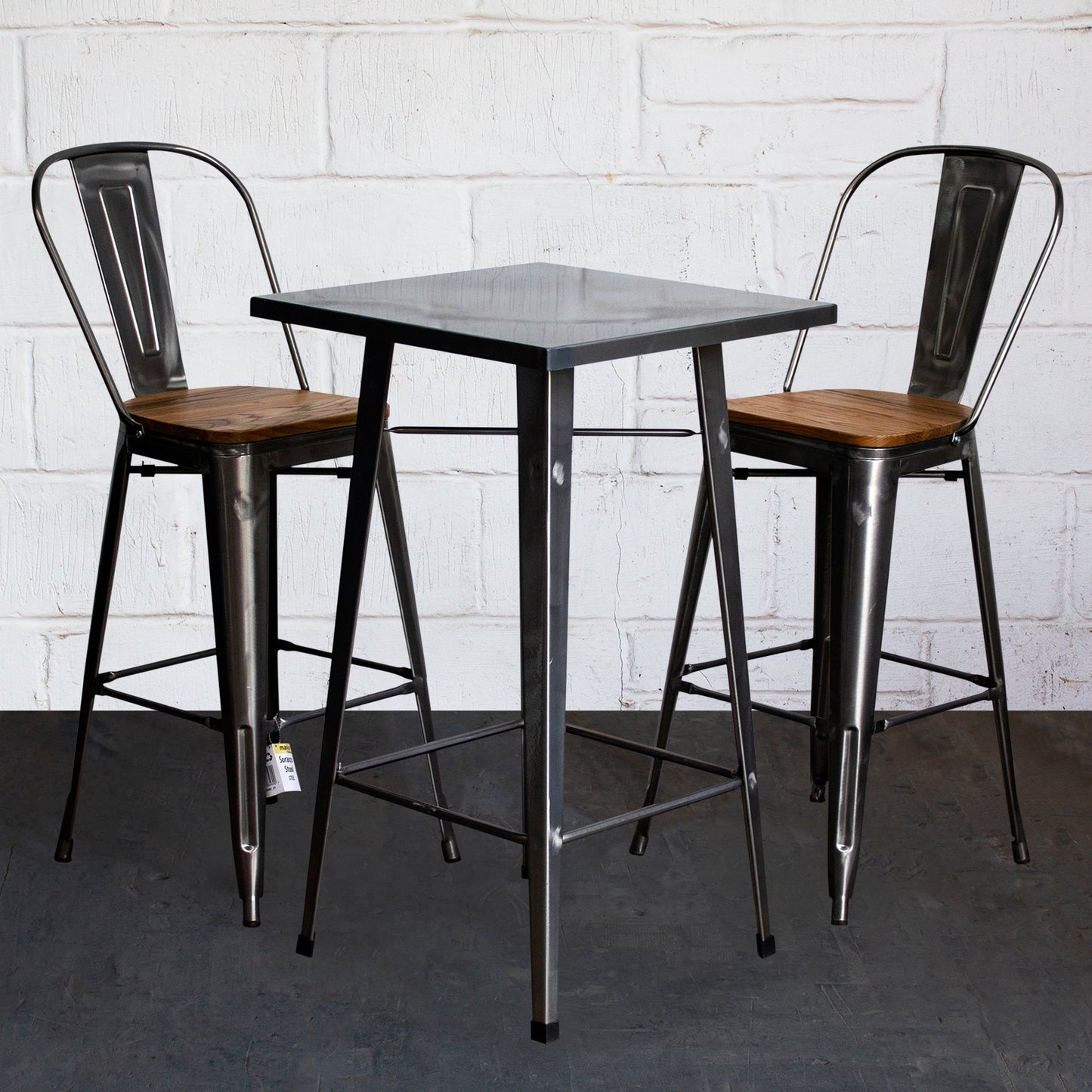 3PC Laus Table & Soranzo Bar Stool Set - Steel