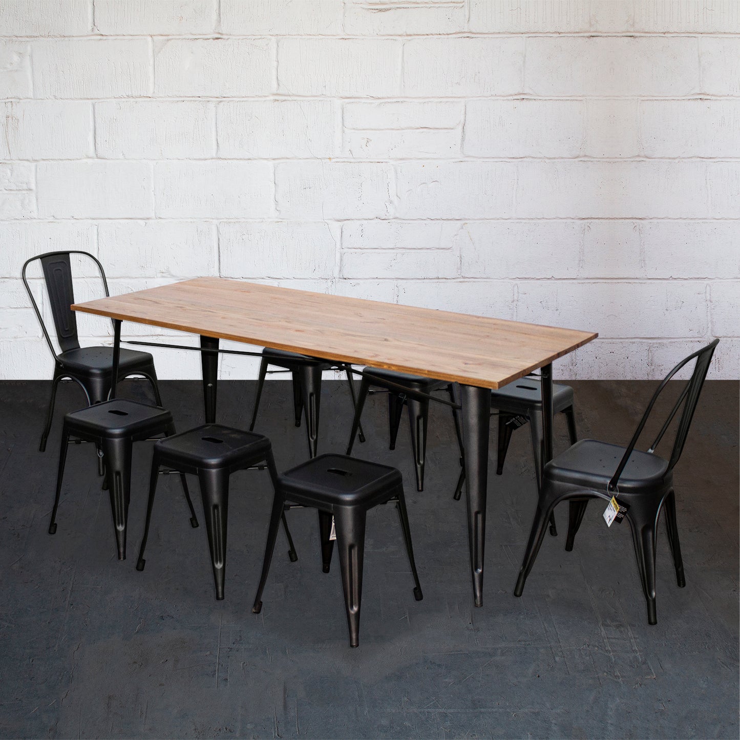 9PC Taranto Table, 2 Siena Chairs & 6 Castel Stools Set - Onyx Matt Black