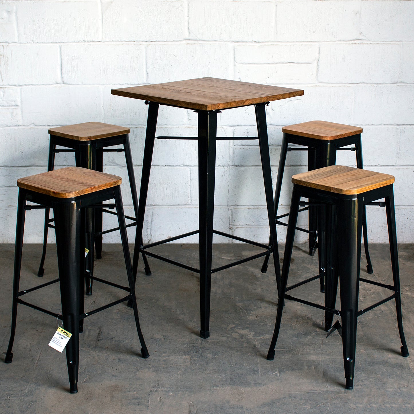 5PC Lodi Table & Firenze Bar Stool Set - Black