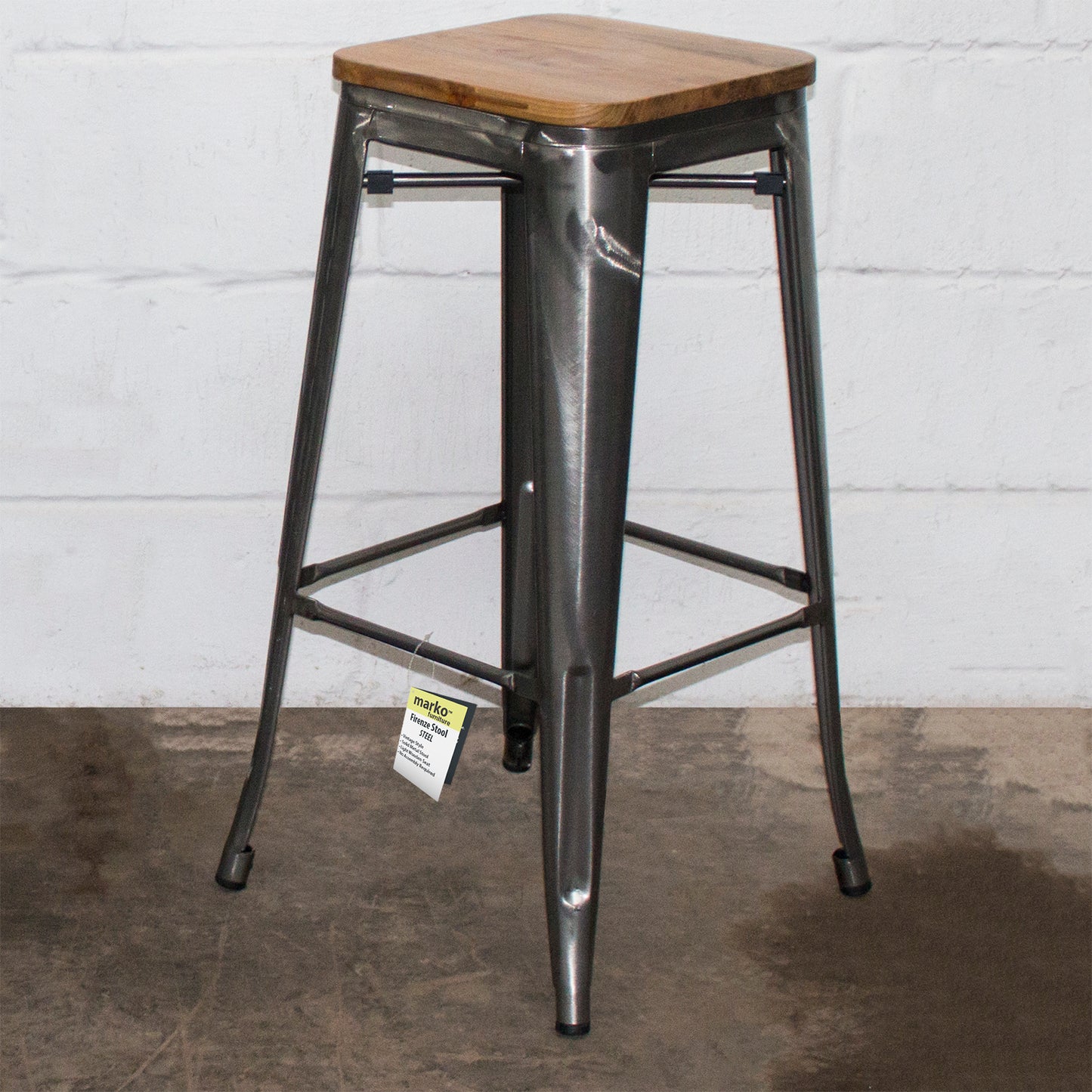 3PC Laus Table & Firenze Bar Stool Set - Steel