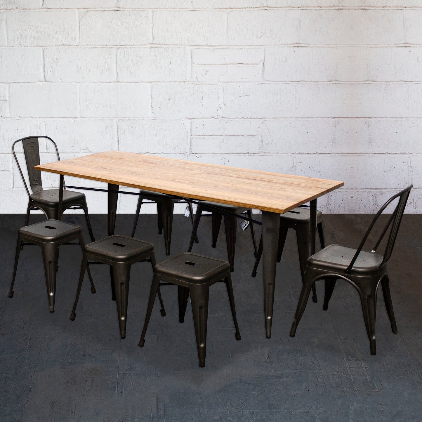 9PC Taranto Table, 2 Siena Chairs & 6 Castel Stools Set - Gun Metal Grey