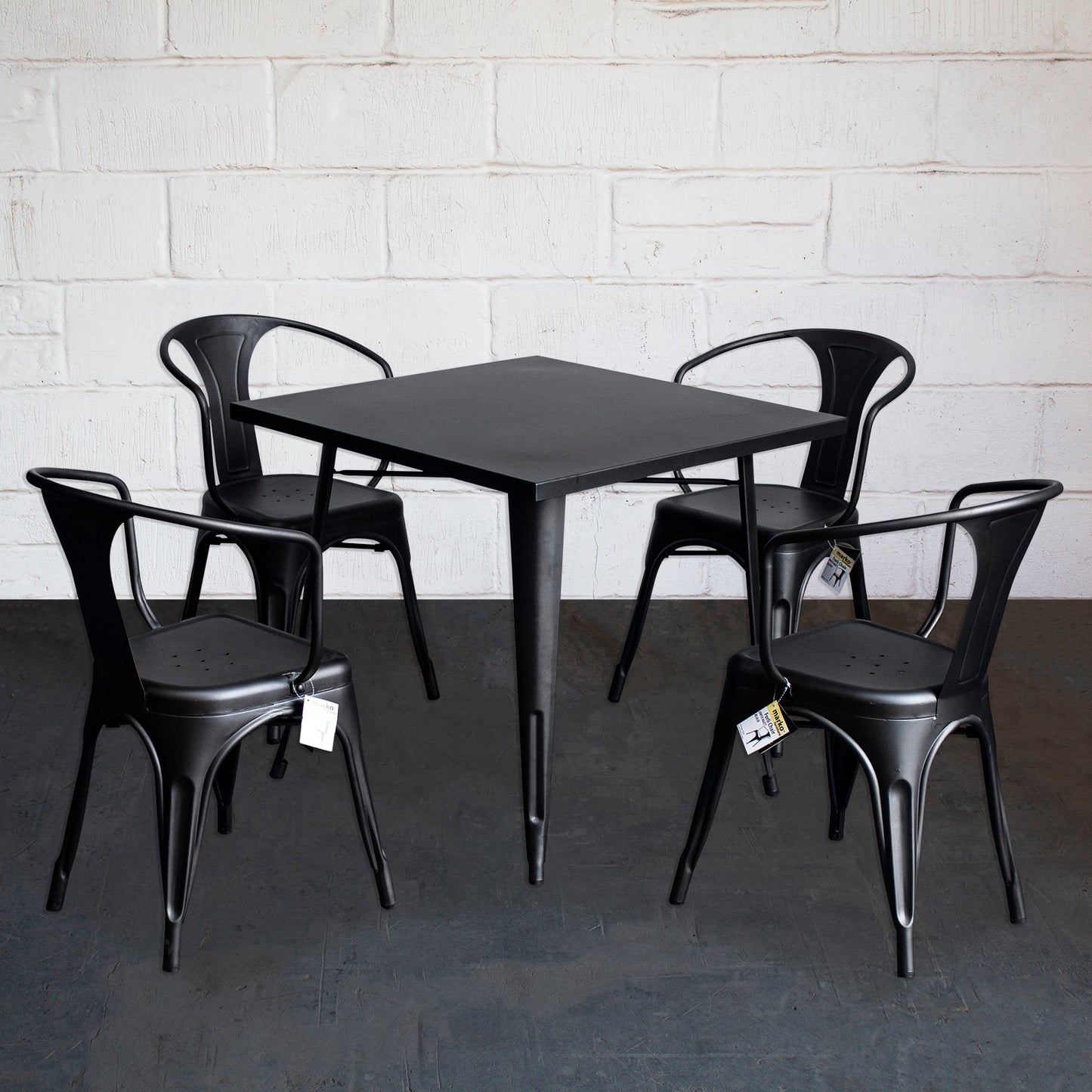 5PC Belvedere Table & Forli Chair Set - Onyx Matt Black