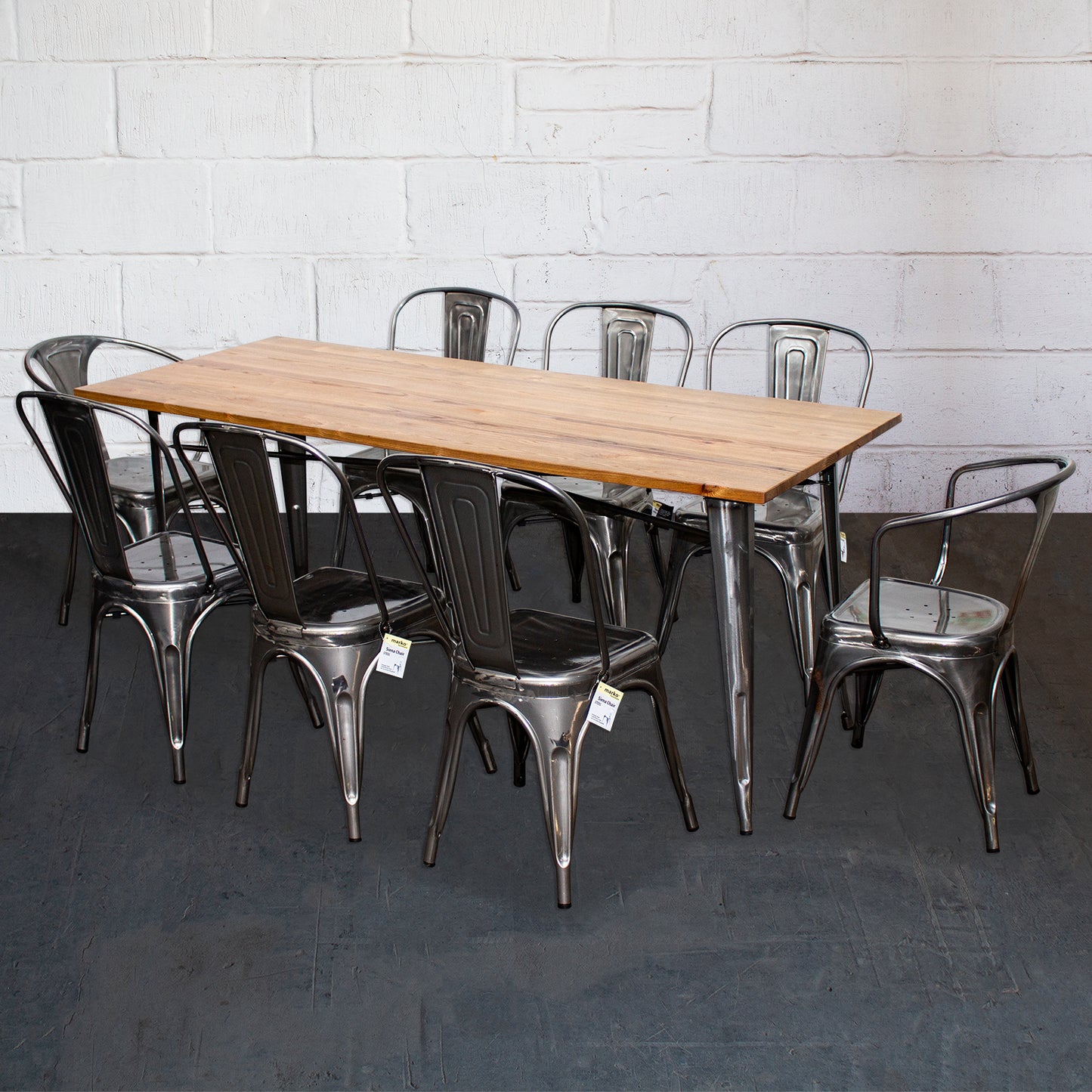 9PC Taranto Table, 2 Forli & 6 Siena Chairs Set - Steel