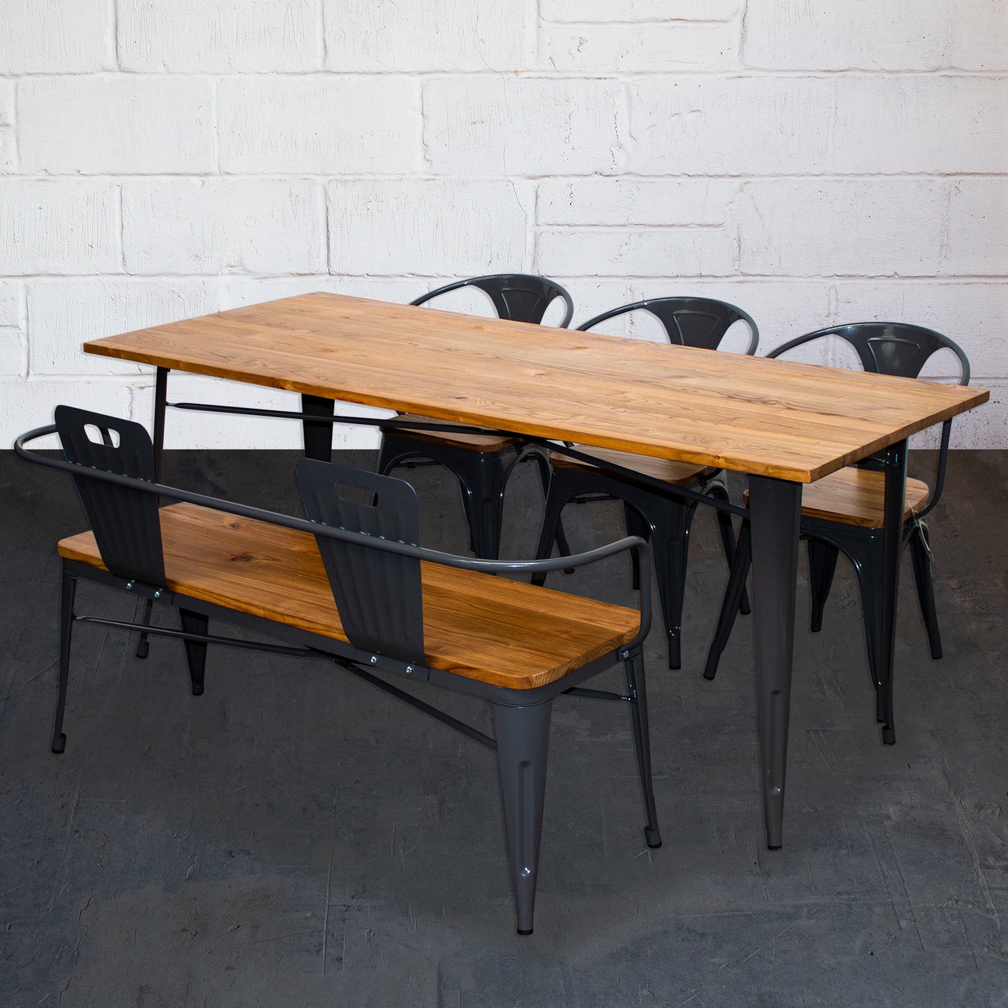 5PC Taranto Table, 3 Florence Chairs & Nuoro Bench Set - Graphite Grey