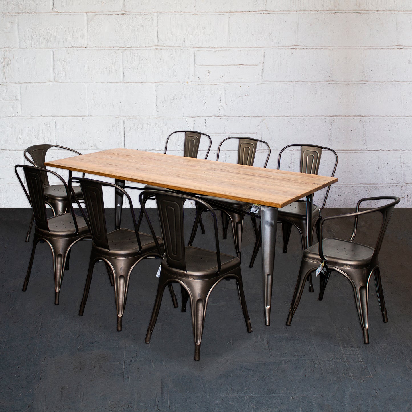 9PC Taranto Table, 2 Forli & 6 Siena Chairs Set - Gun Metal Grey