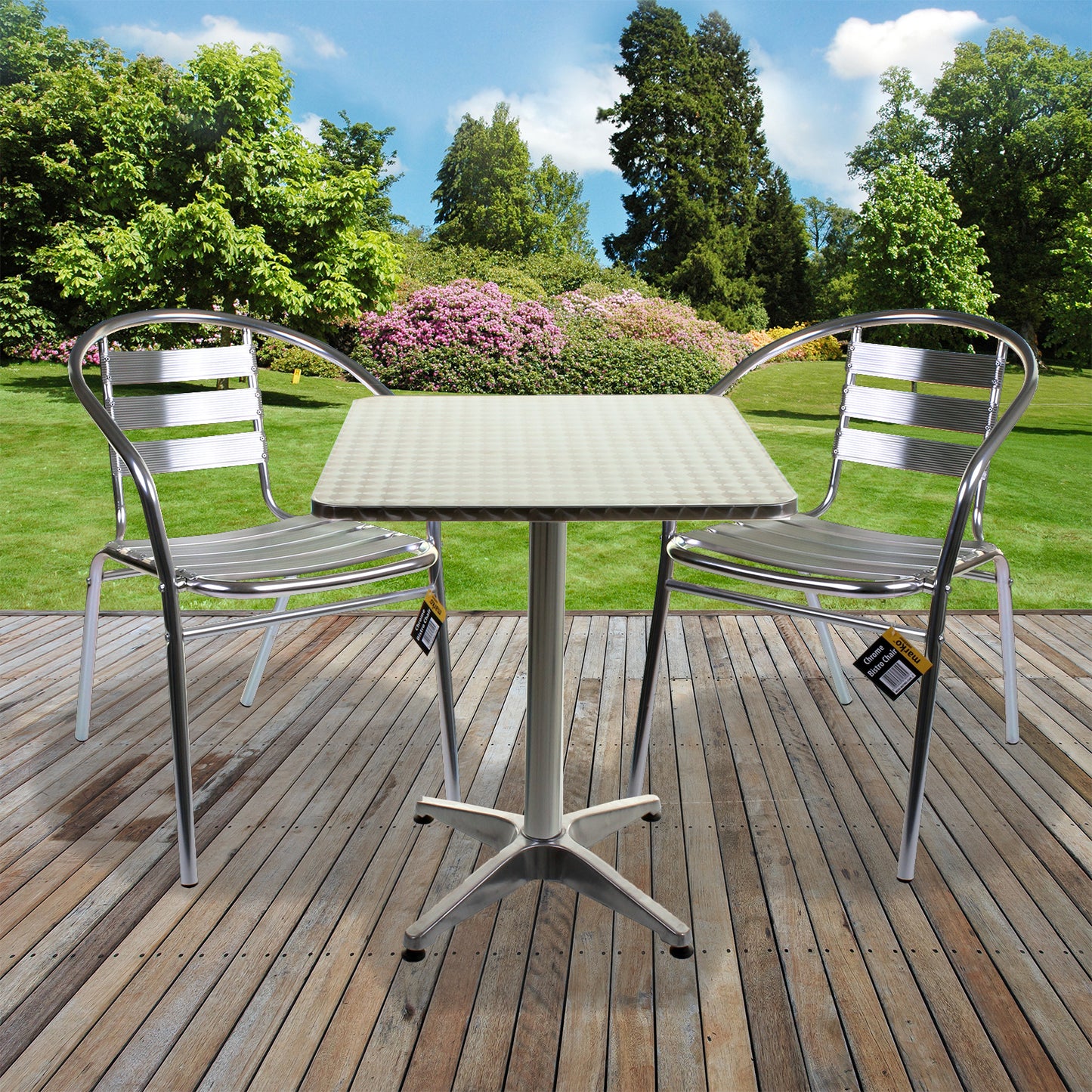3PC Chrome Bistro Set with Chrome 60cm Square Table