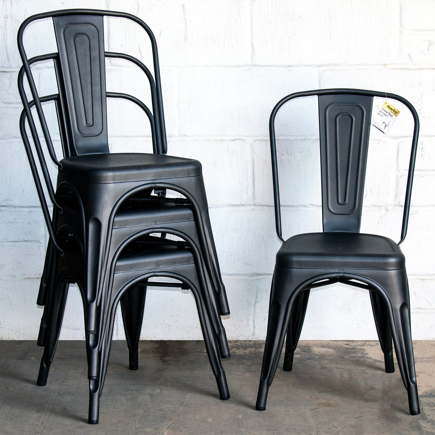 5PC Enna Table & Siena Chair Set - Onyx Matt Black