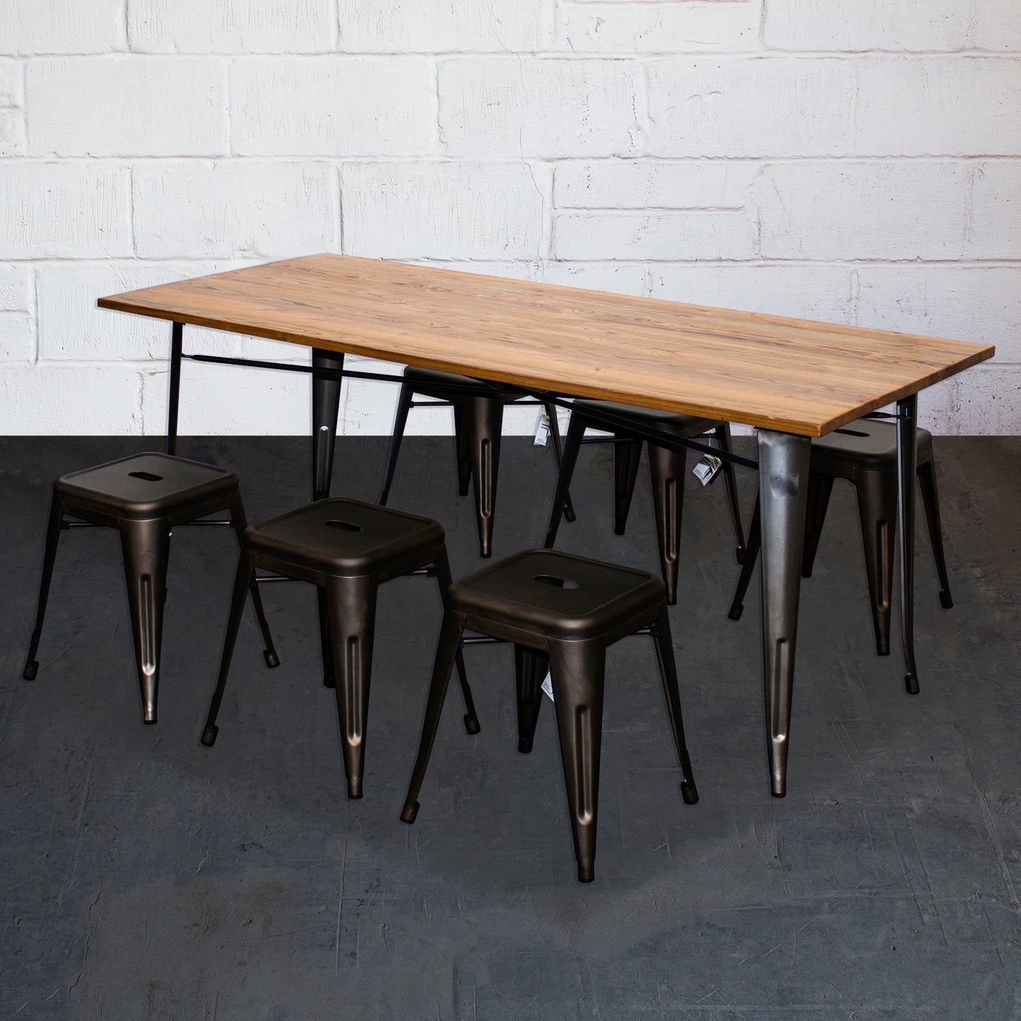 7PC Taranto Table & 6 Castel Stools Set - Gun Metal Grey