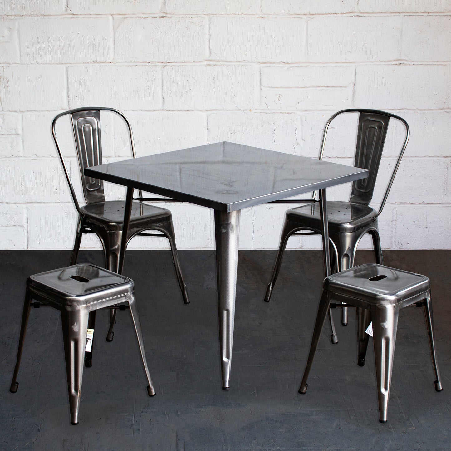 5PC Belvedere Table Siena Chair & Castel Stool Set - Steel