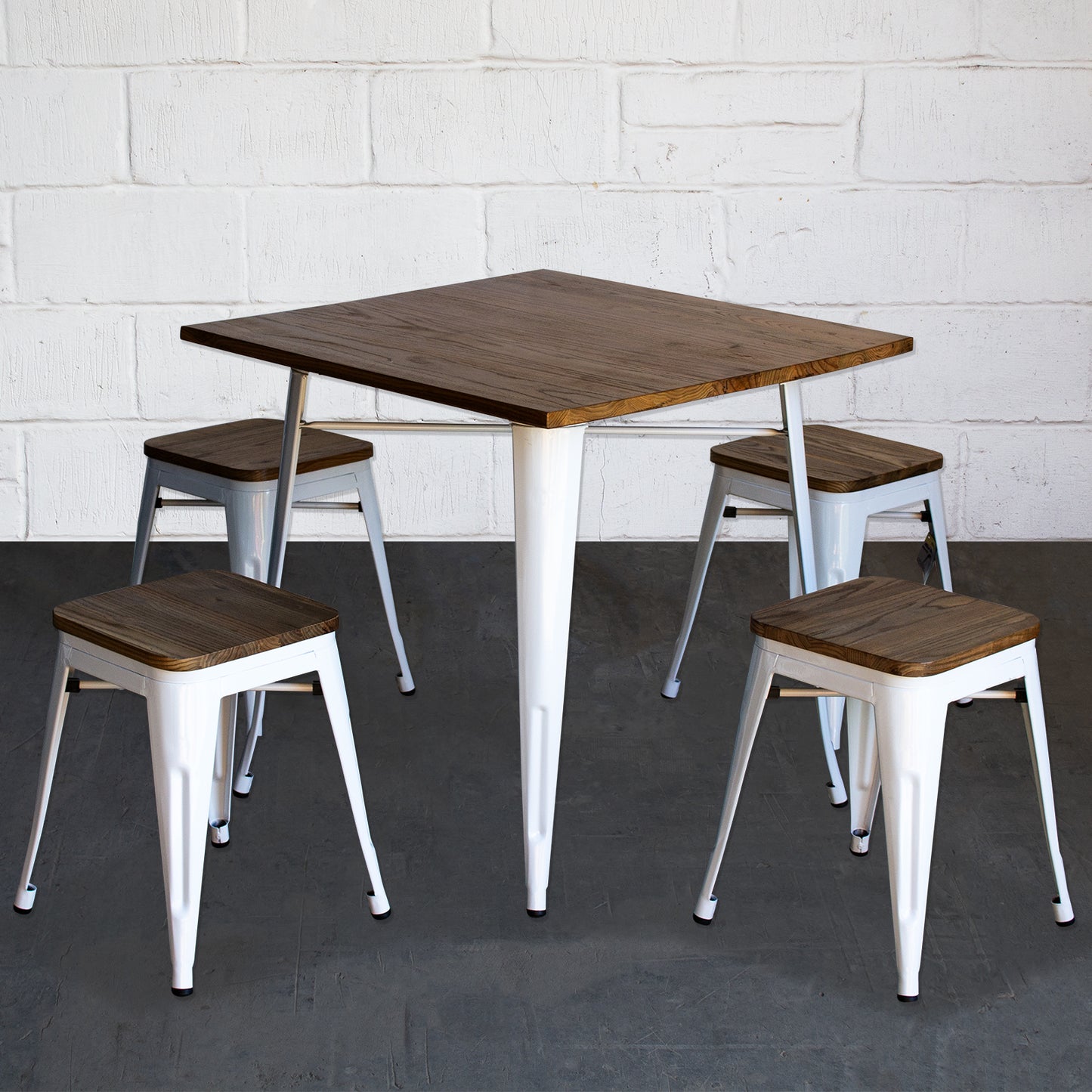 5PC Enna Table & Rho Stool Set - White