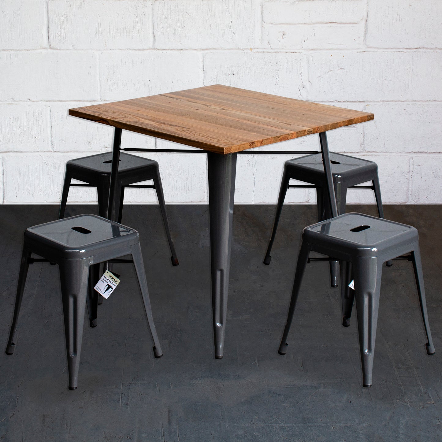 5PC Enna Table & Castel Stool Set - Graphite Grey