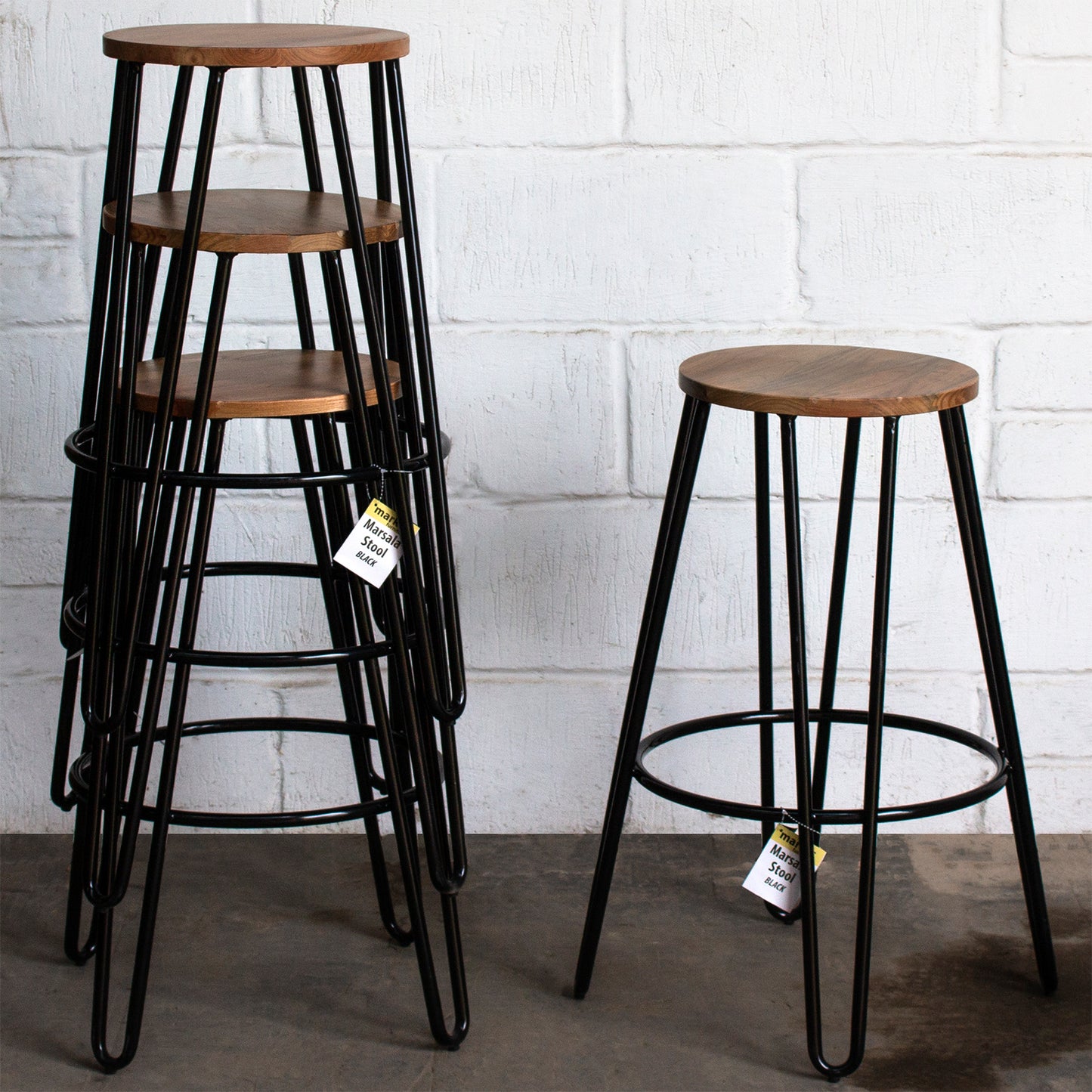 5PC Lodi Table & Marsala Bar Stool Set - Black