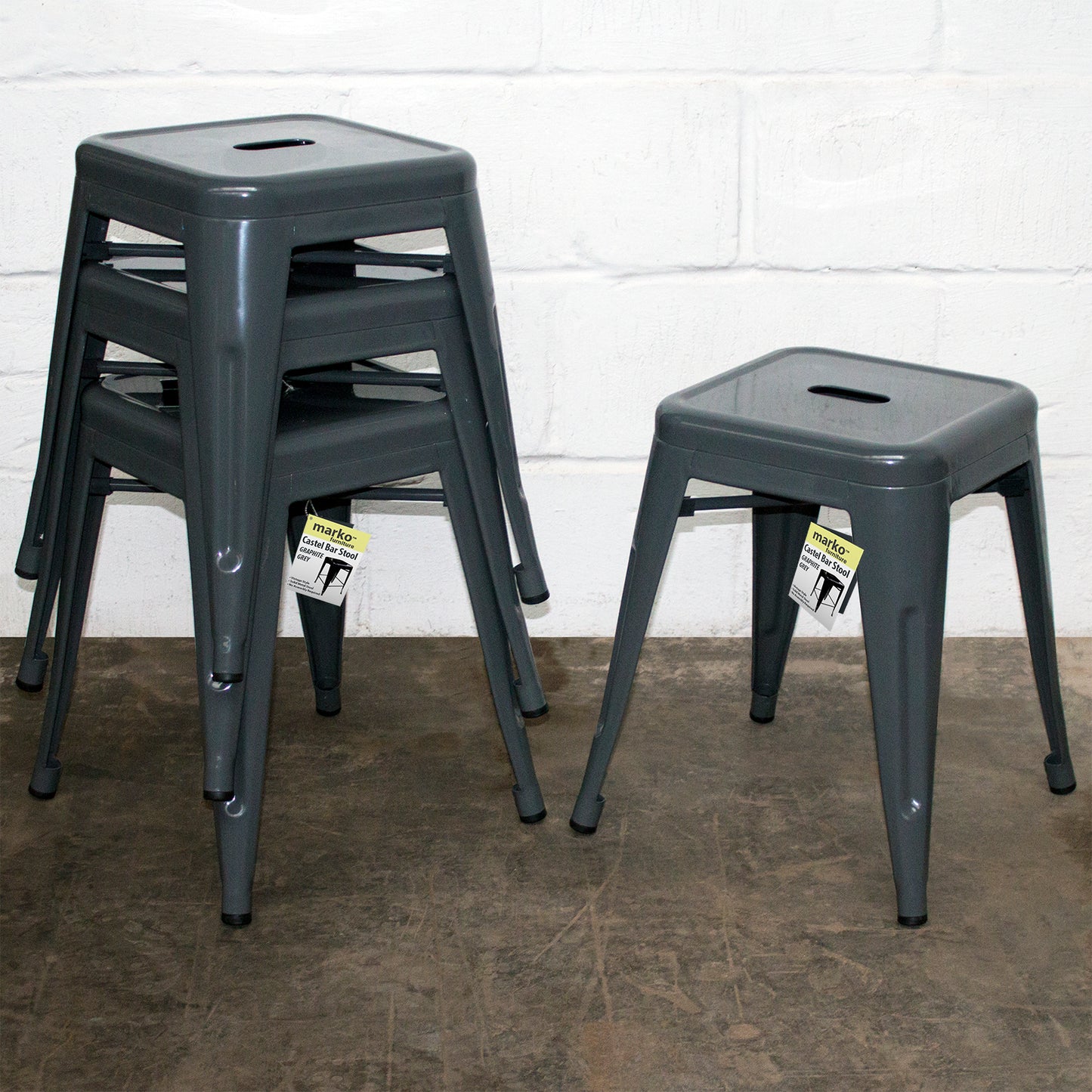 5PC Prato Table, 2 Siena Chairs & 2 Castel Stools Set - Graphite Grey