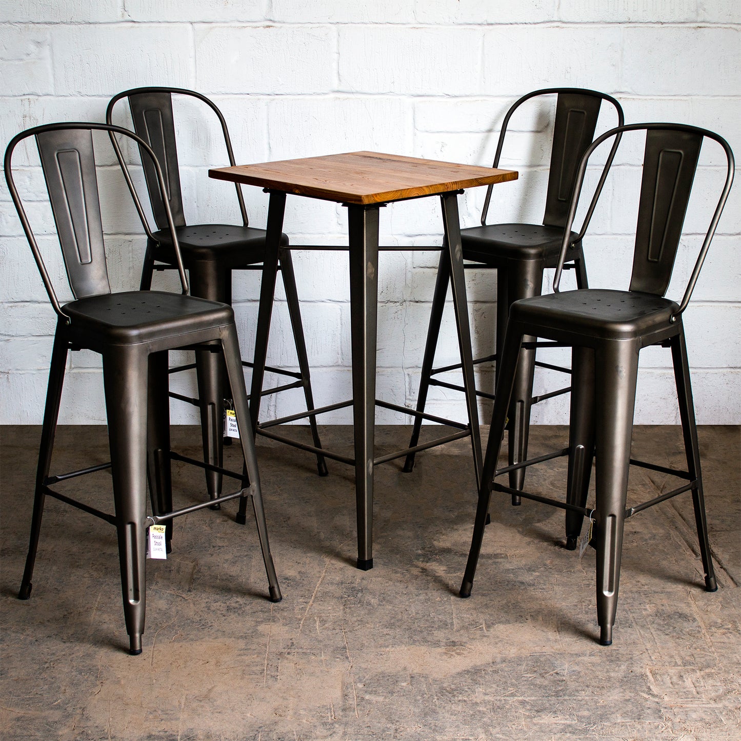 5PC Lodi Table & Pascale Bar Stool Set - Gun Metal Grey