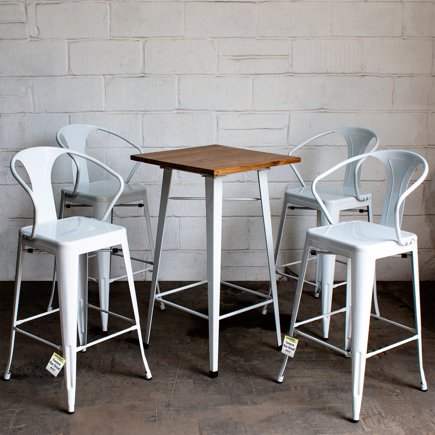 5PC Lodi Table & Favara Bar Stool Set - White
