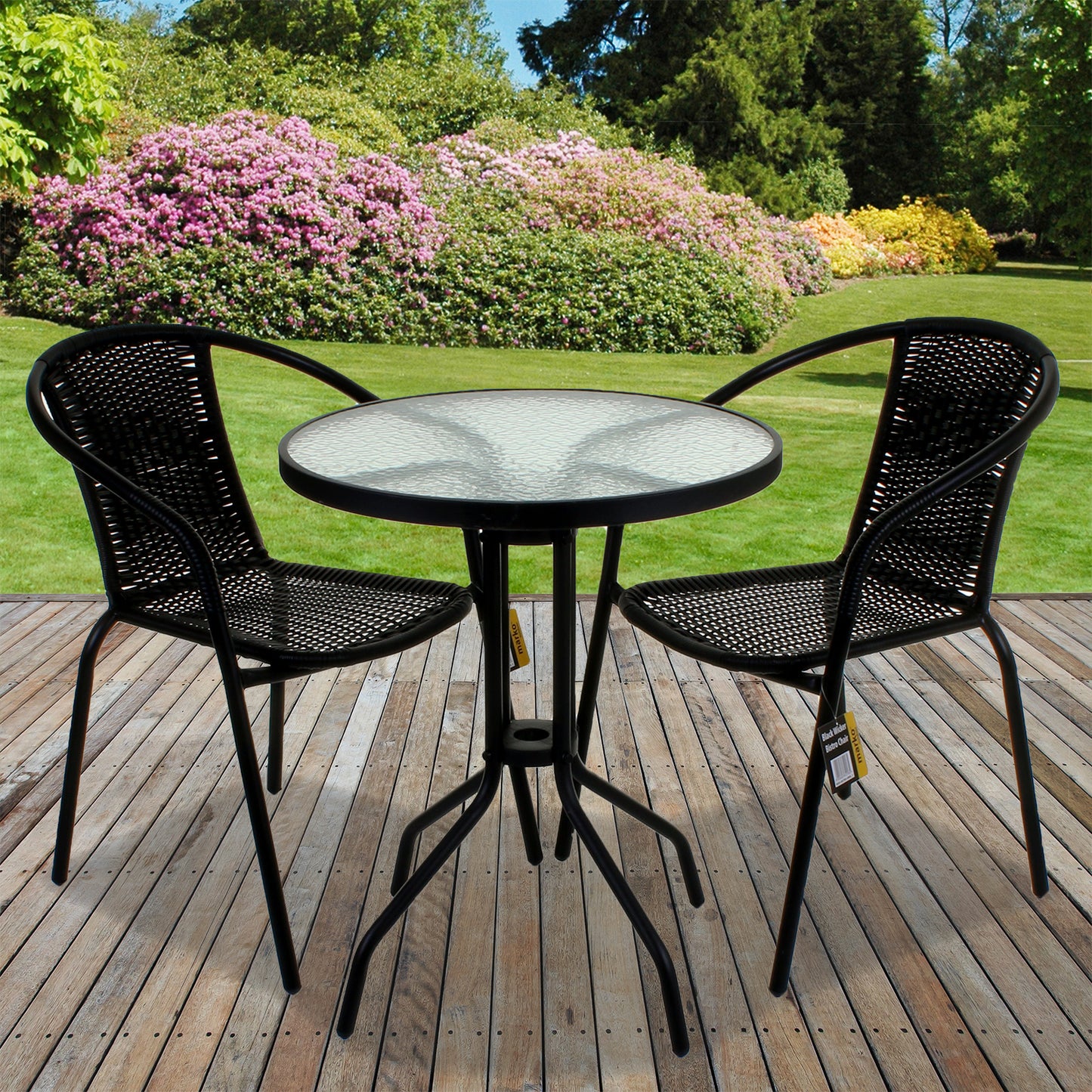 3PC Black Wicker Bistro Set with Black 60cm Round Table