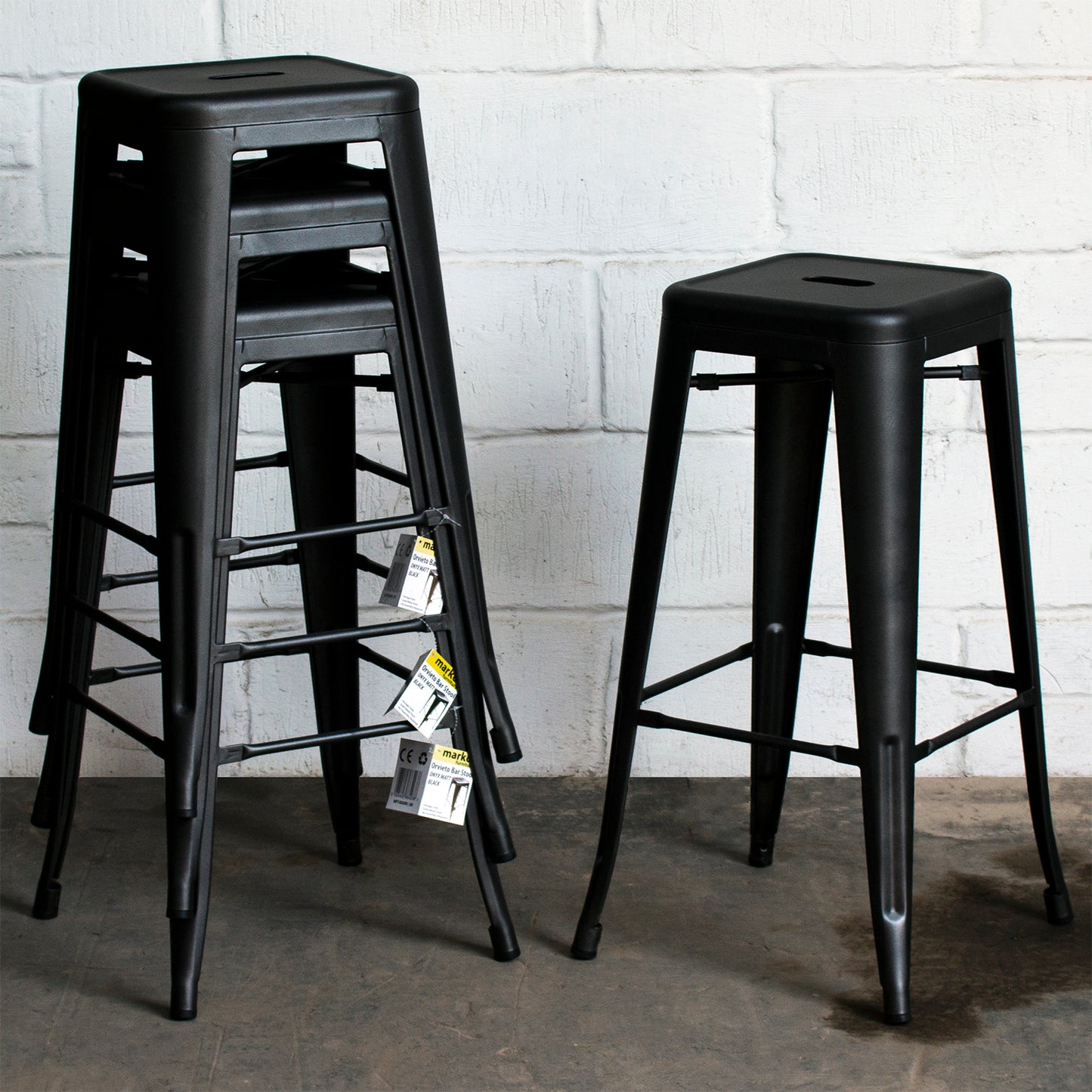 5PC Laus Table & Orvieto Bar Stool Set - Onyx Matt Black