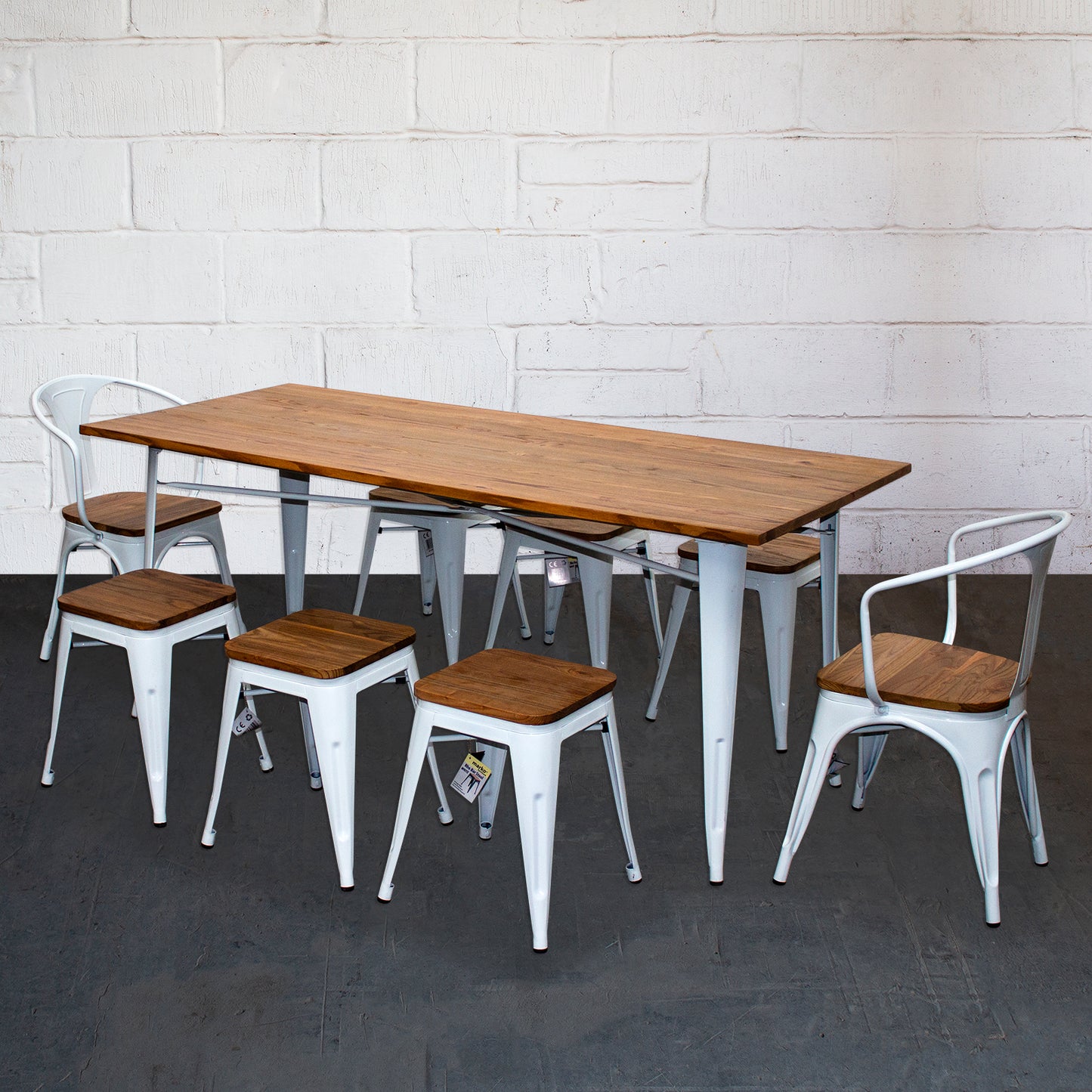 9PC Taranto Table, 2 Florence Chairs & 6 Rho Stools Set - White