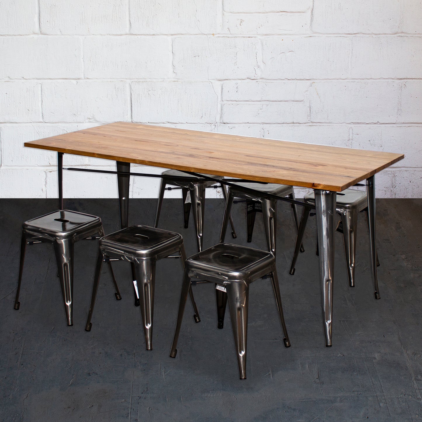 7PC Taranto Table & 6 Castel Stools Set - Steel