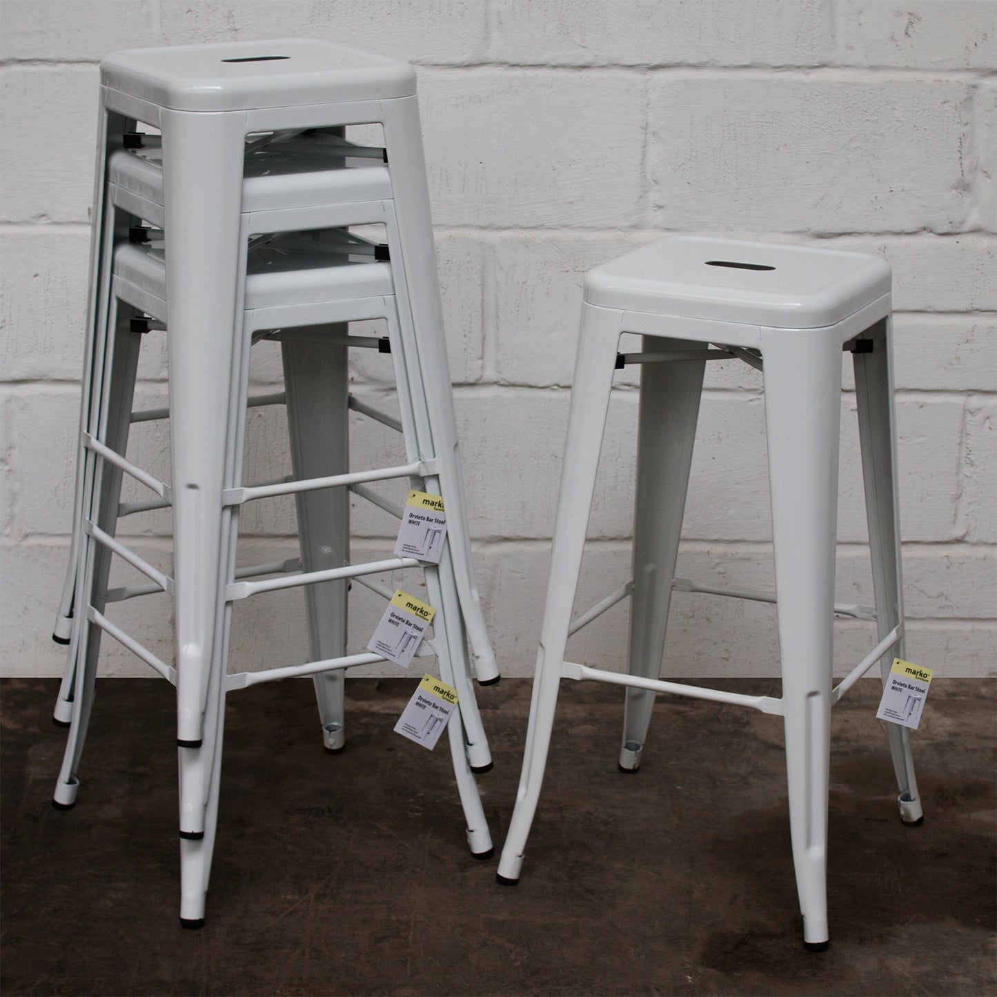 5PC Lodi Table & Orvieto Bar Stool Set - White