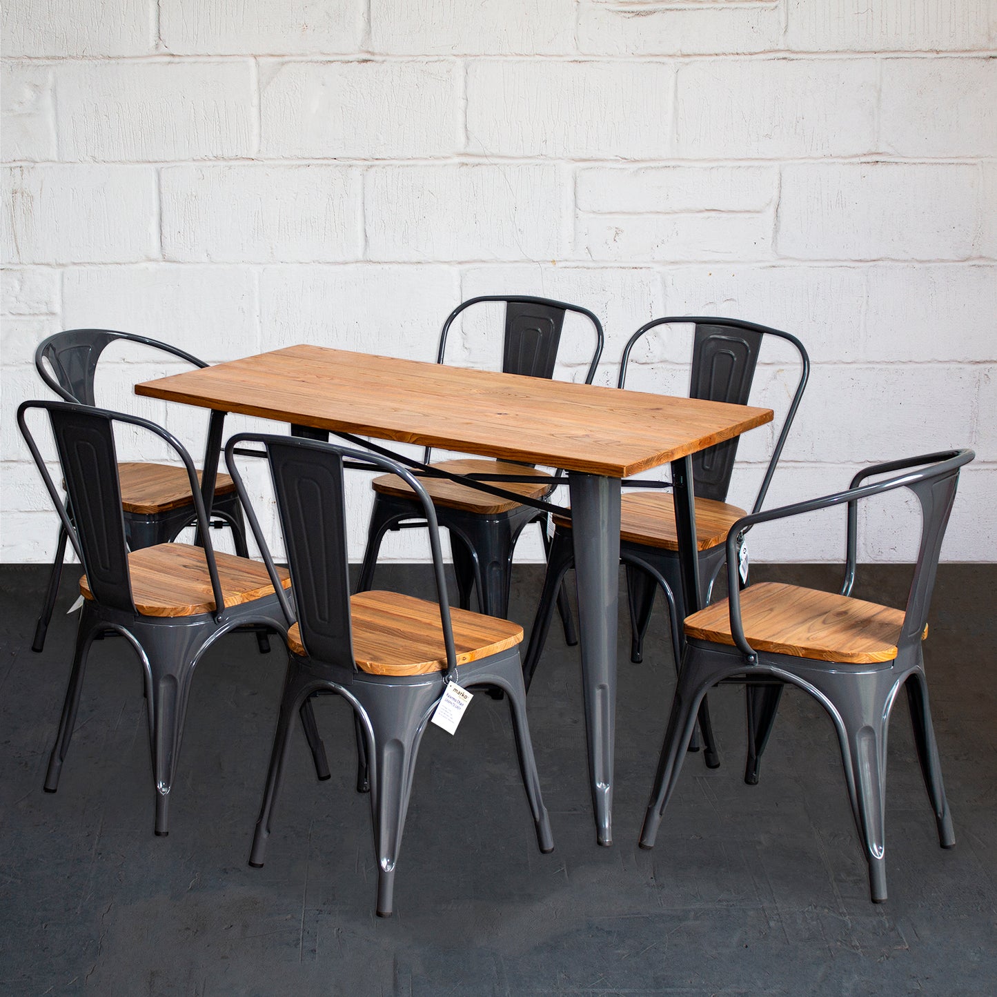 7PC Prato Table, 2 Florence & 4 Palermo Chairs Set - Graphite Grey