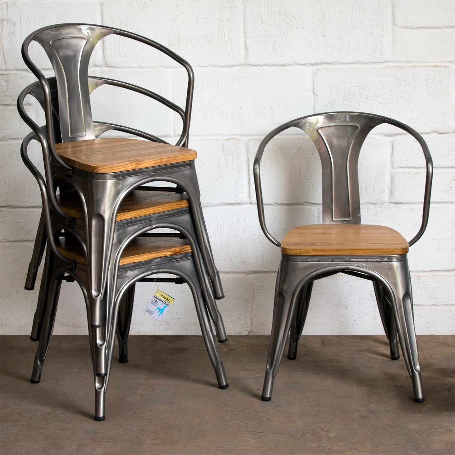 5PC Enna Table & Florence Chair Set - Steel
