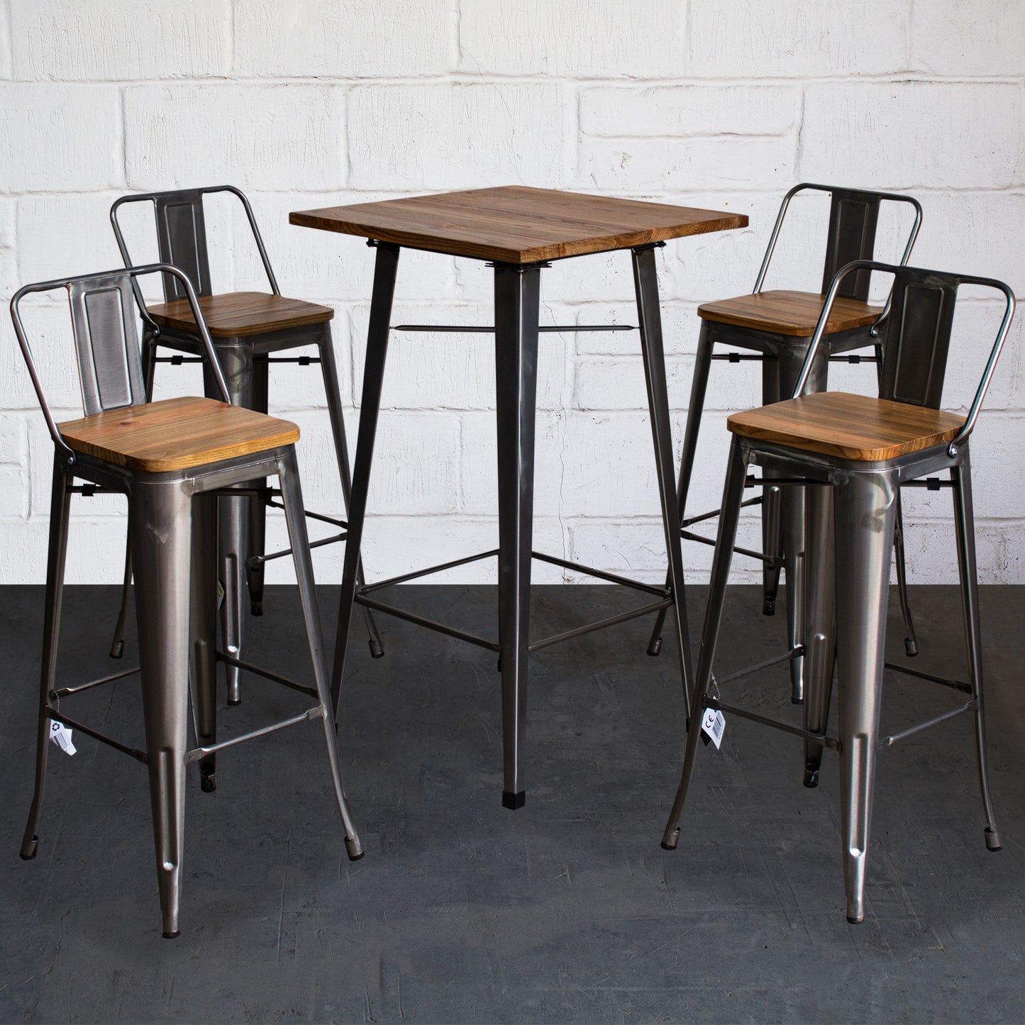 5PC Lodi Table & Tuscany Bar Stool Set - Steel