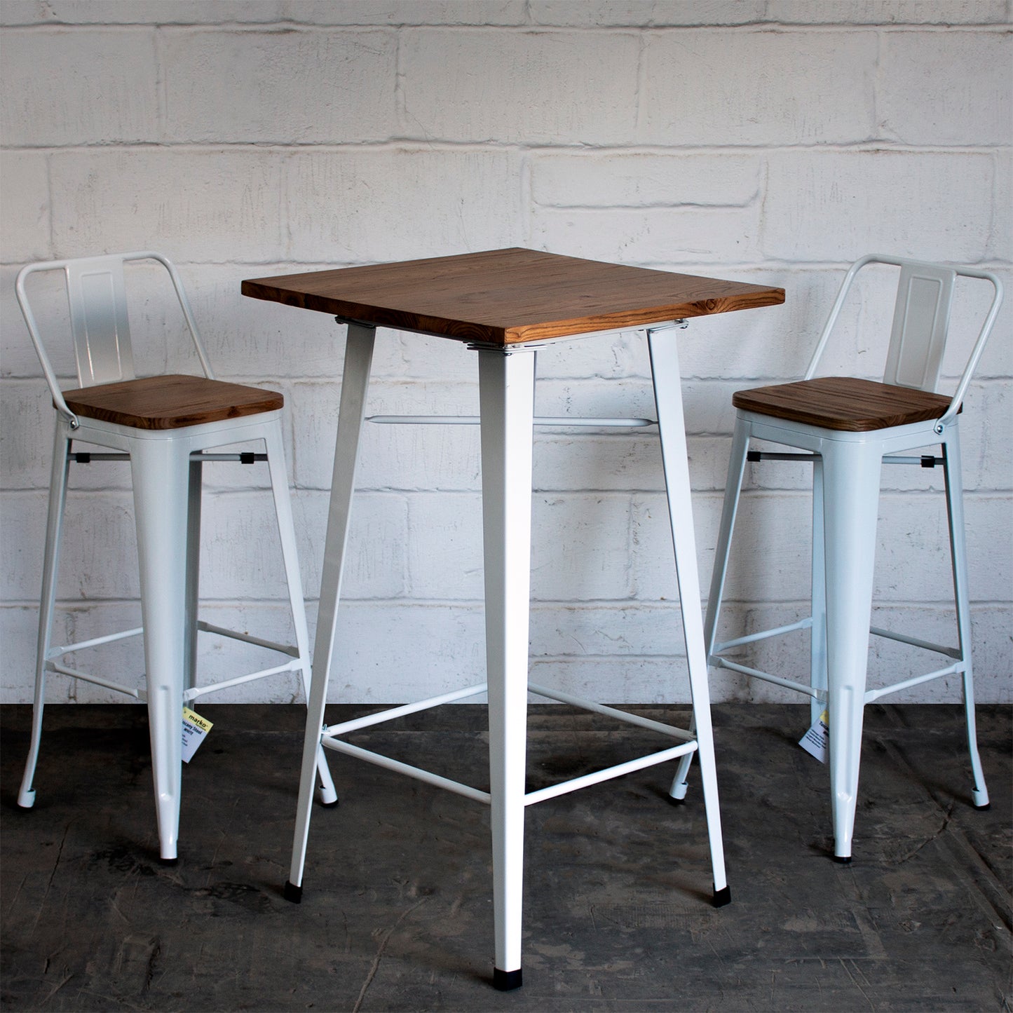 3PC Lodi Table & Tuscany Bar Stool Set - White
