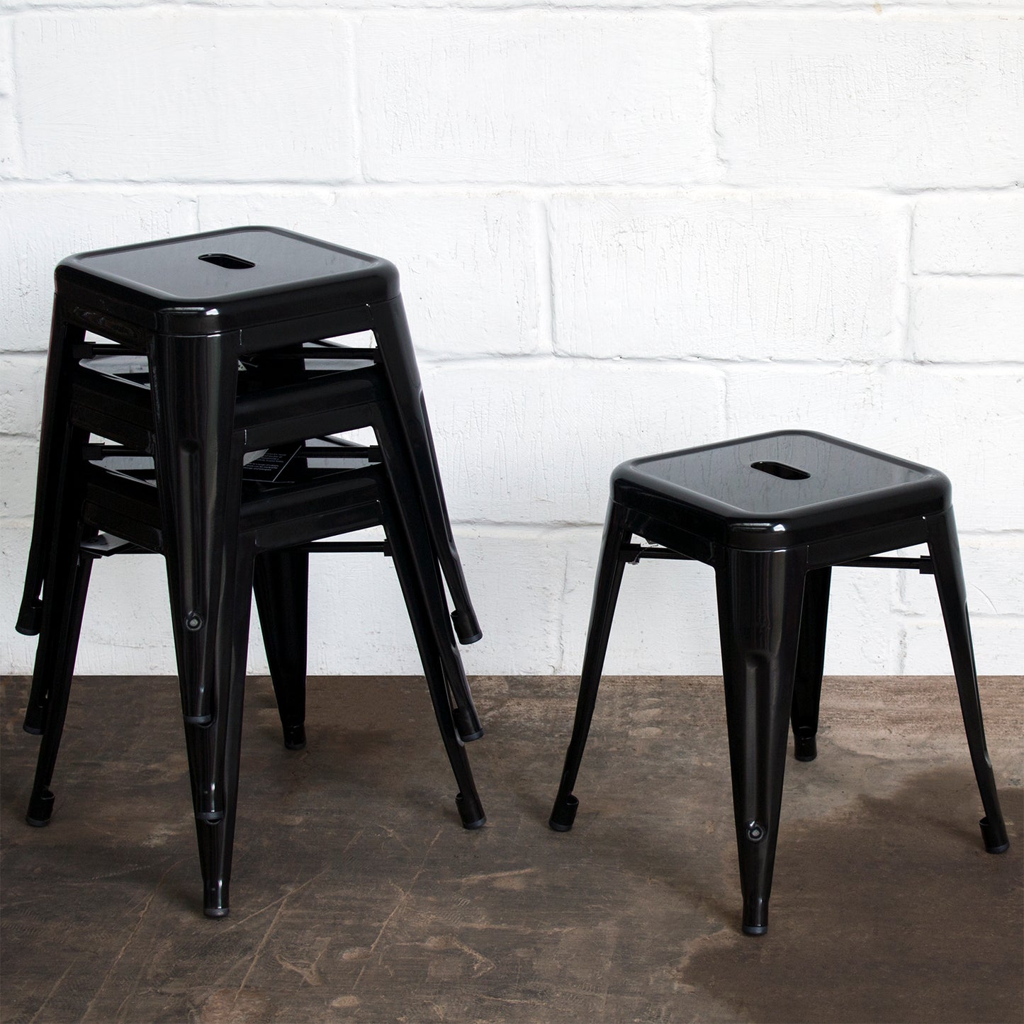 7PC Prato Table, 4 Siena Chairs & 2 Castel Stools Set - Black